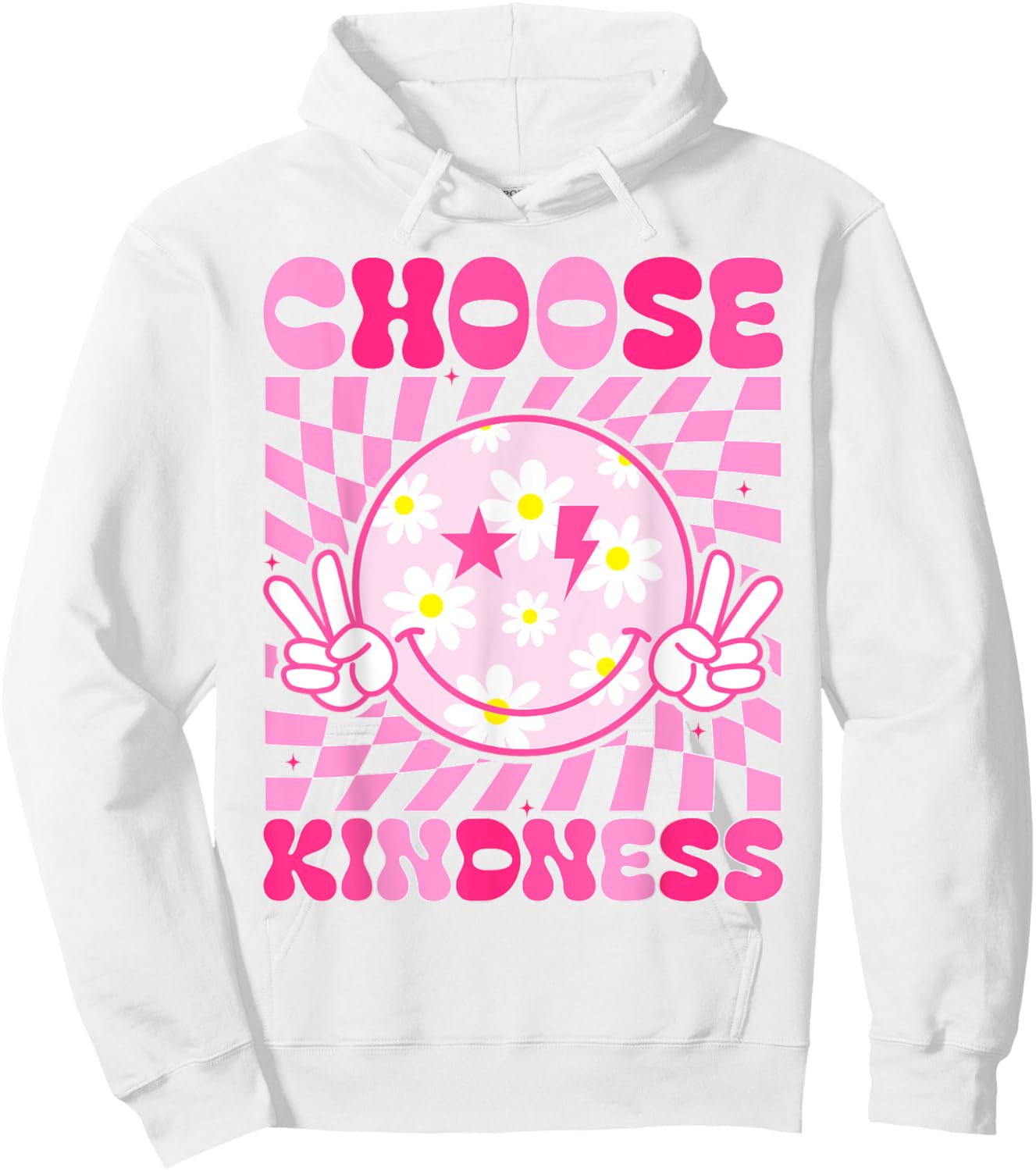 Retro Choose Kindness Smile Face Groovy Be Kind Women Kids Hoodie - Hoodie | White