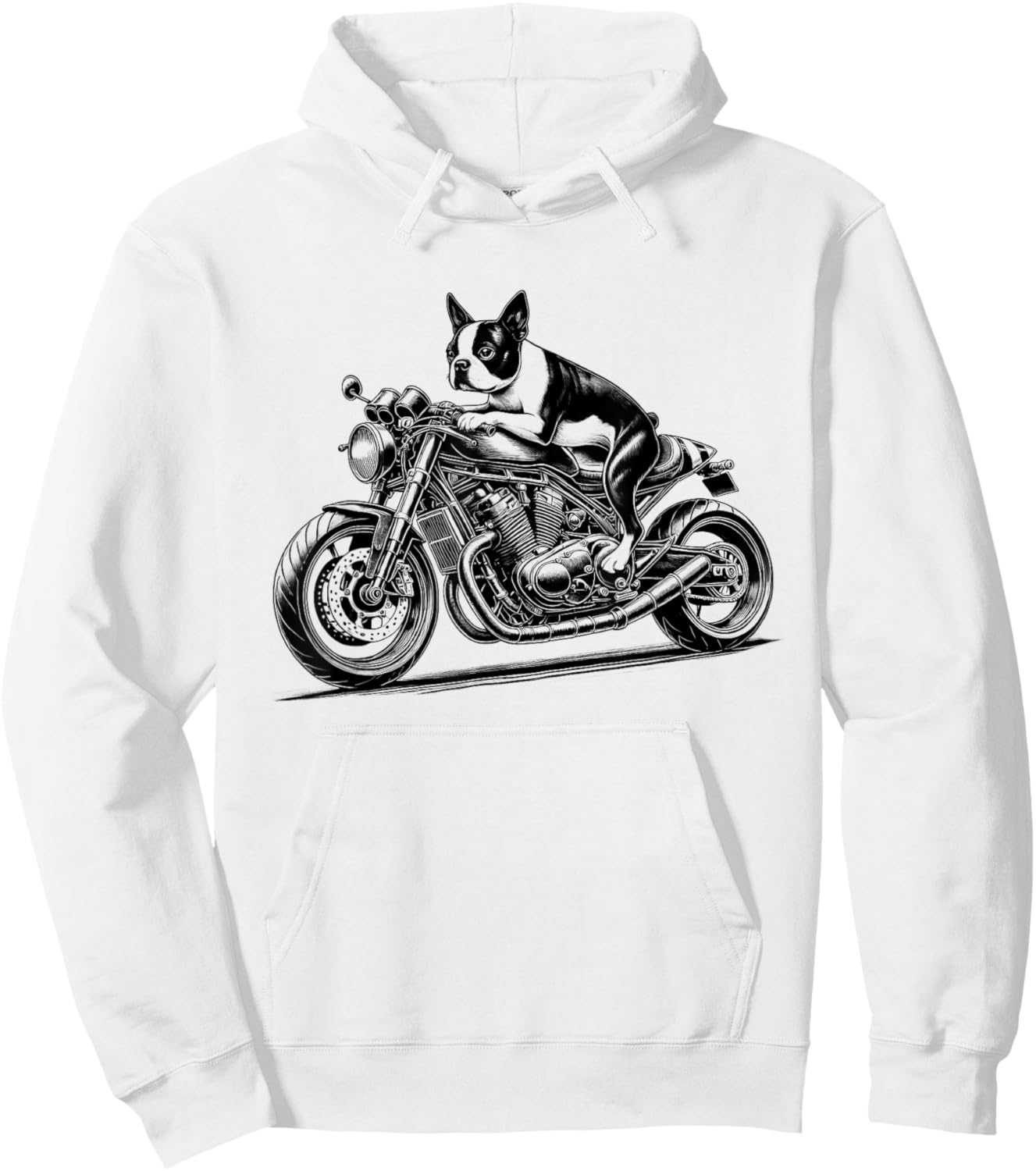 Cool Boston Terrier Riding a Motorcycle Biker Dog Lover Hoodie - Hoodie | White