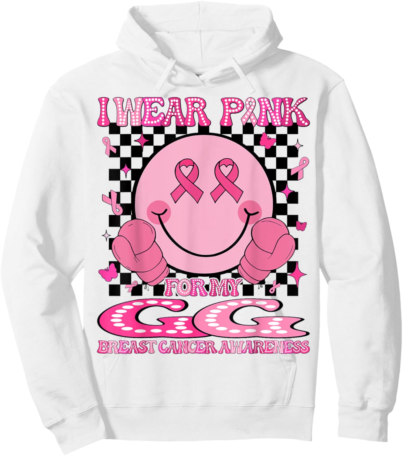 I Wear Pink For My GG Breast Cancer Awareness Groovy Hoodie - Hoodie | White