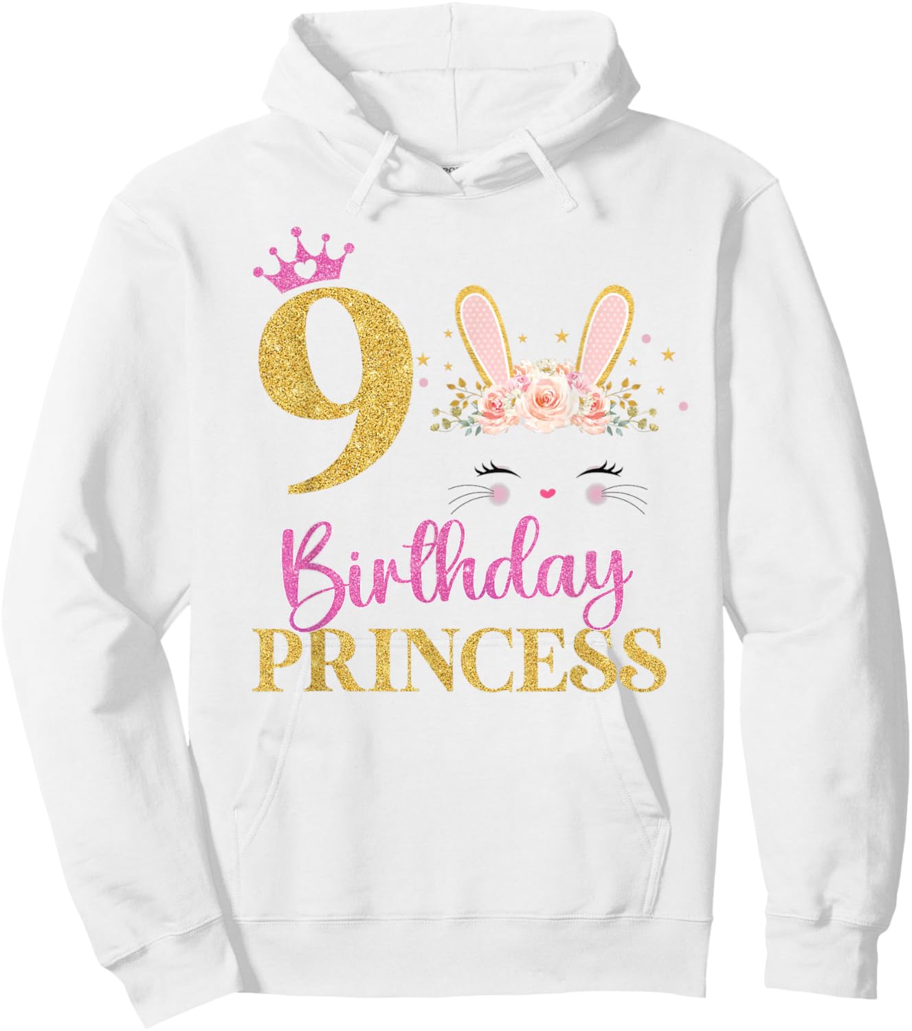 Its My 9th Birthday Girl Bunny Rabbit Theme 9 Yrs Old Hoodie - Hoodie | White