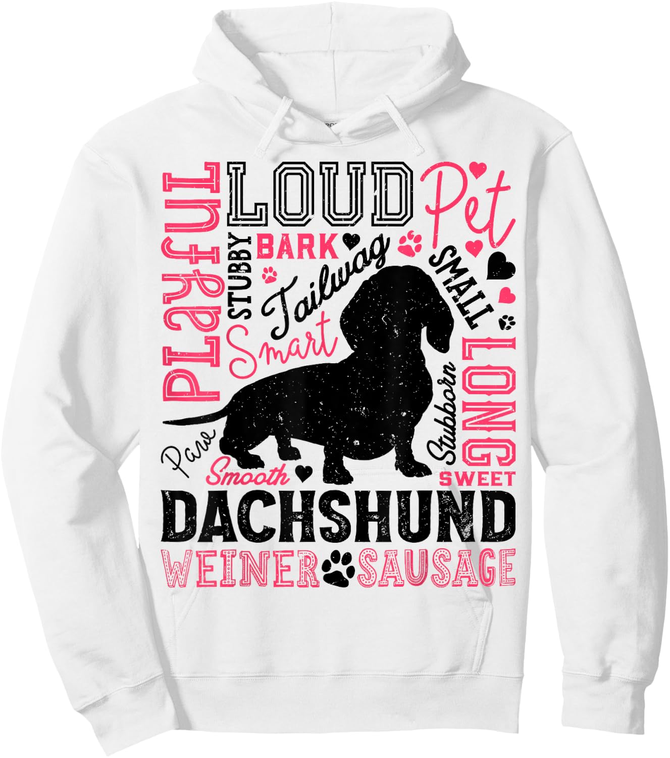 Dachshund Typography Funny Word Art Dog Lover Men Women Gift Hoodie - Hoodie | White