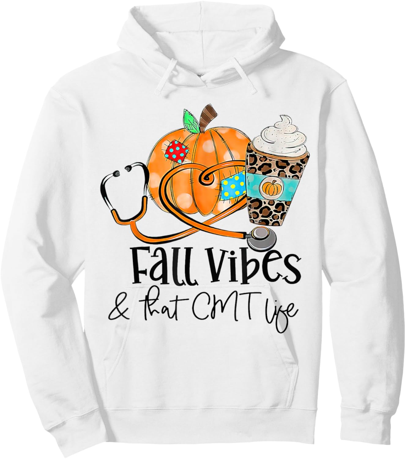 Fall Vibes And CMT Life Pumpkin Leopard Thanksgiving Hoodie - Hoodie | White