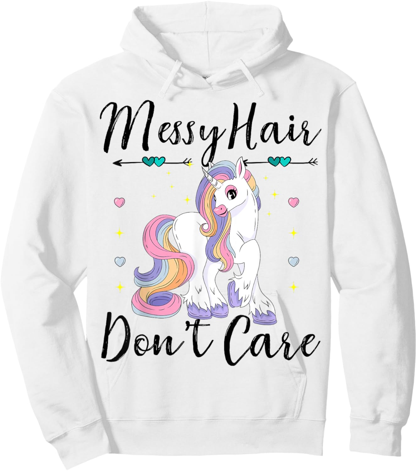 Messy Hair Don't Care Unicorn Lovers Messy Bun Hair Girls Hoodie - Hoodie | White