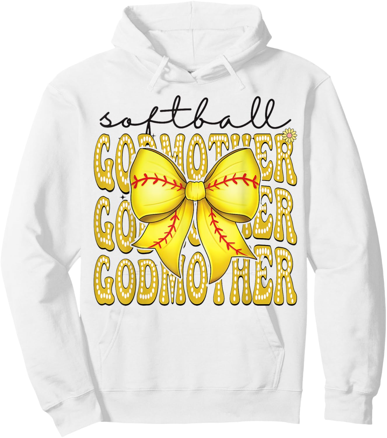Softball GodMother Retro Softball Coquette Bow Groovy Hoodie - Hoodie | White