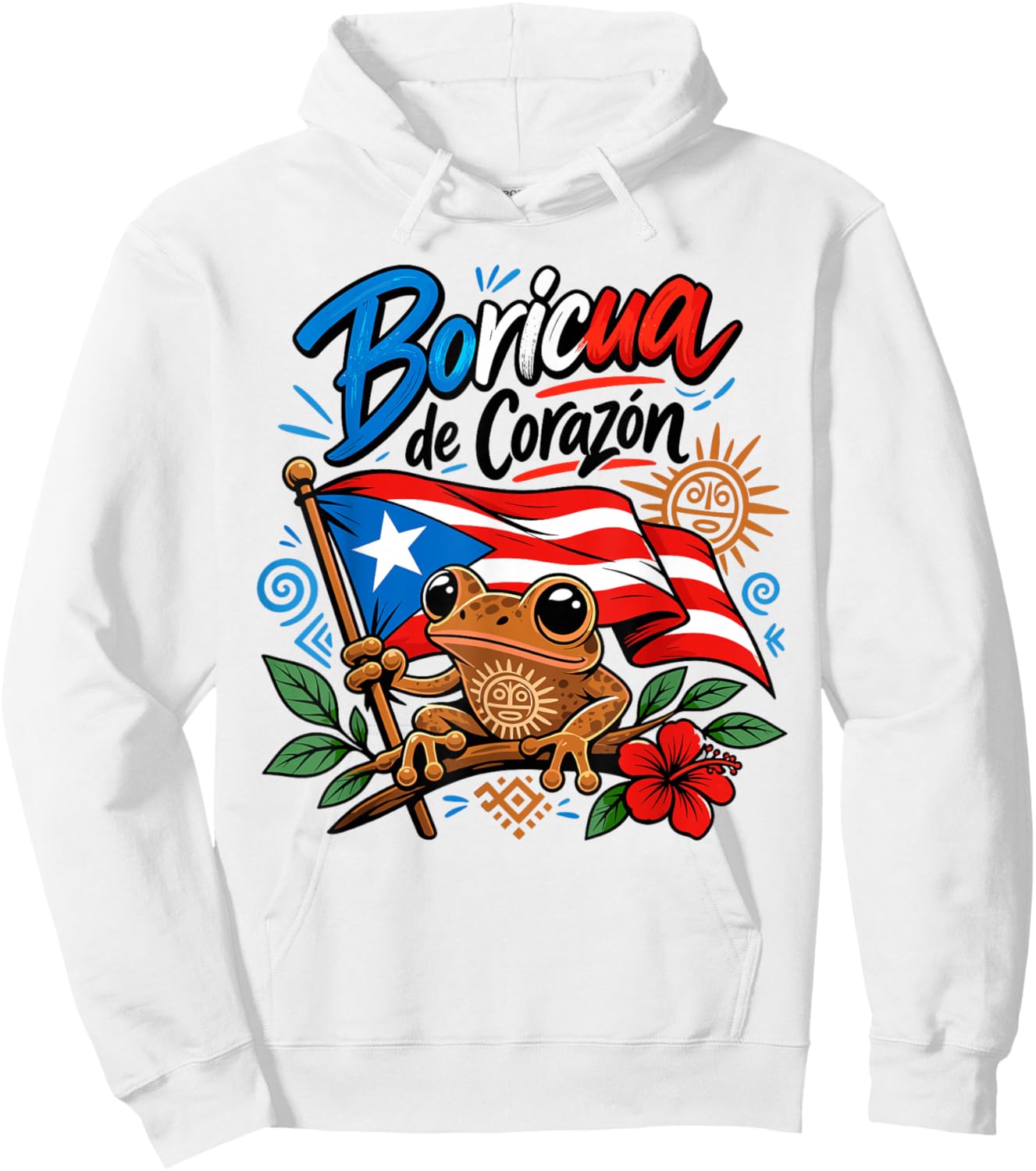 Boricua De Corazon Coqui Frog Puerto Rico Flag Pride Hoodie - Hoodie | White