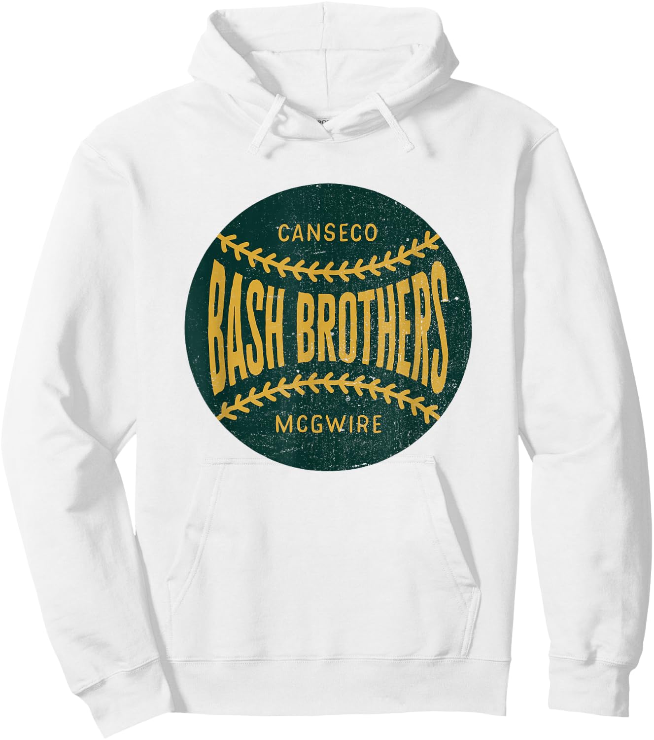 Distressed Vintage-Look Bash Brothers | Baseball Hoodie - Hoodie | White