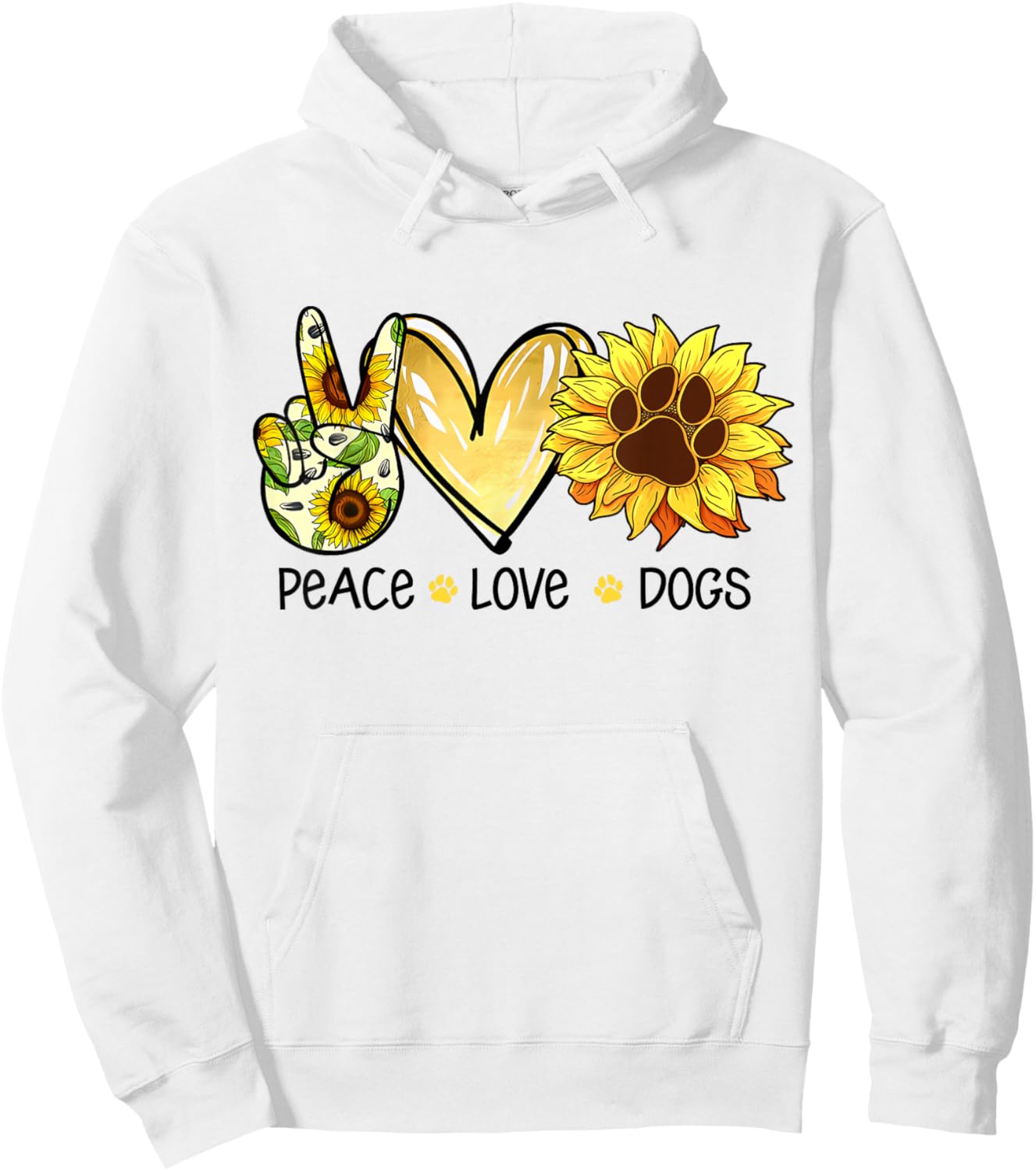 Peace Love Dogs Sunflowers Dog Paw Print Dog Lover Men Women Hoodie - Hoodie | White