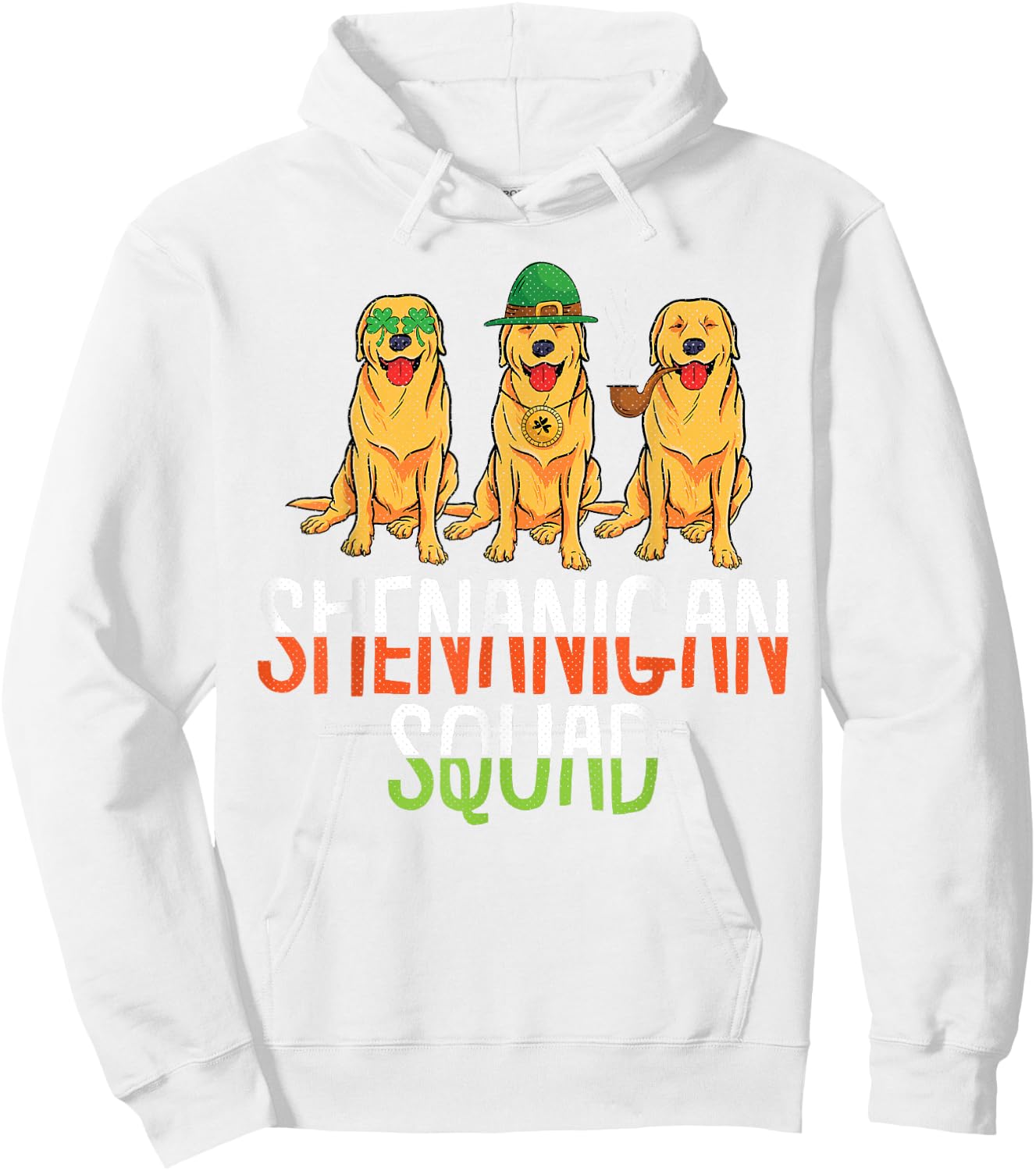 Shenanigan Squad St Patricks Day Cute Golden Retriever Gift Hoodie - Hoodie | White