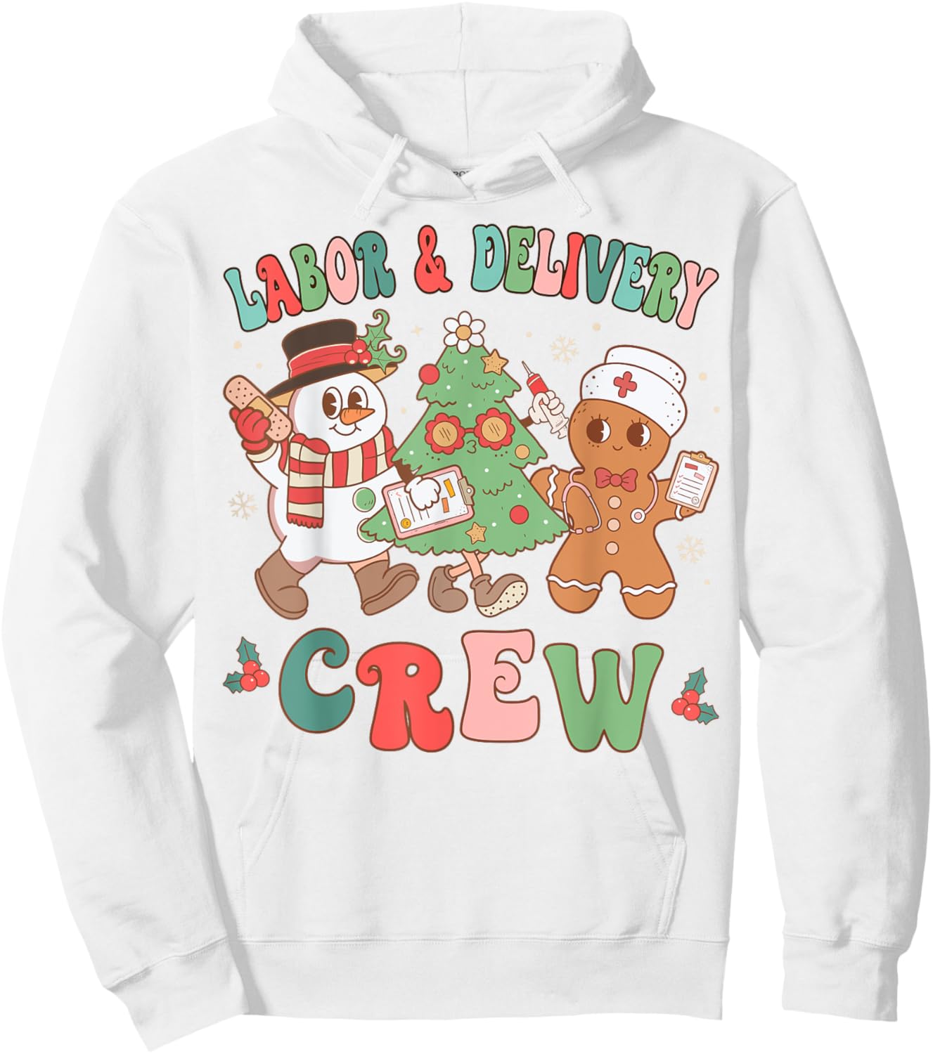 Labor & Delivery Nurse Crew Christmas Tree Retro Nurse Hoodie - Hoodie | White