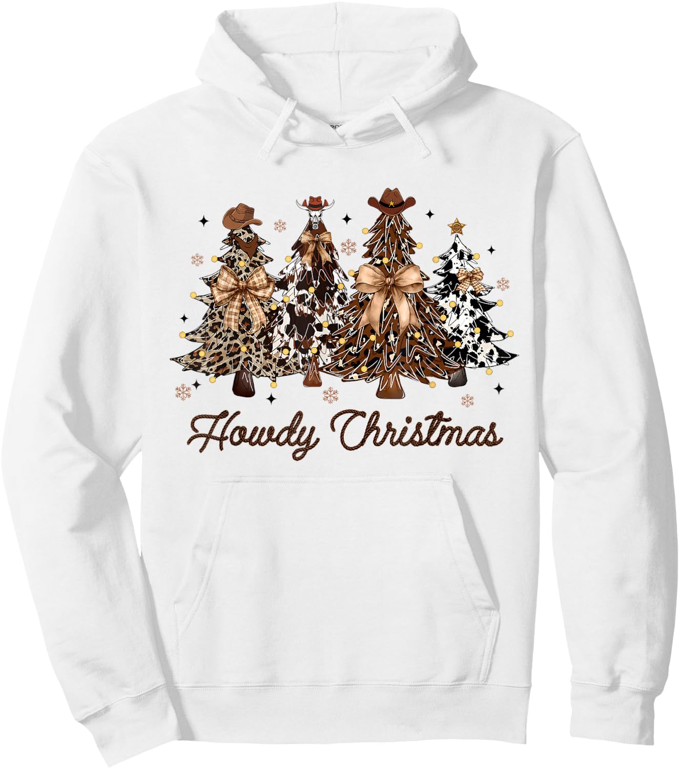 Howdy Christmas Tree Coquette Bow Western Xmas Pjs Cowgirl Hoodie - Hoodie | White