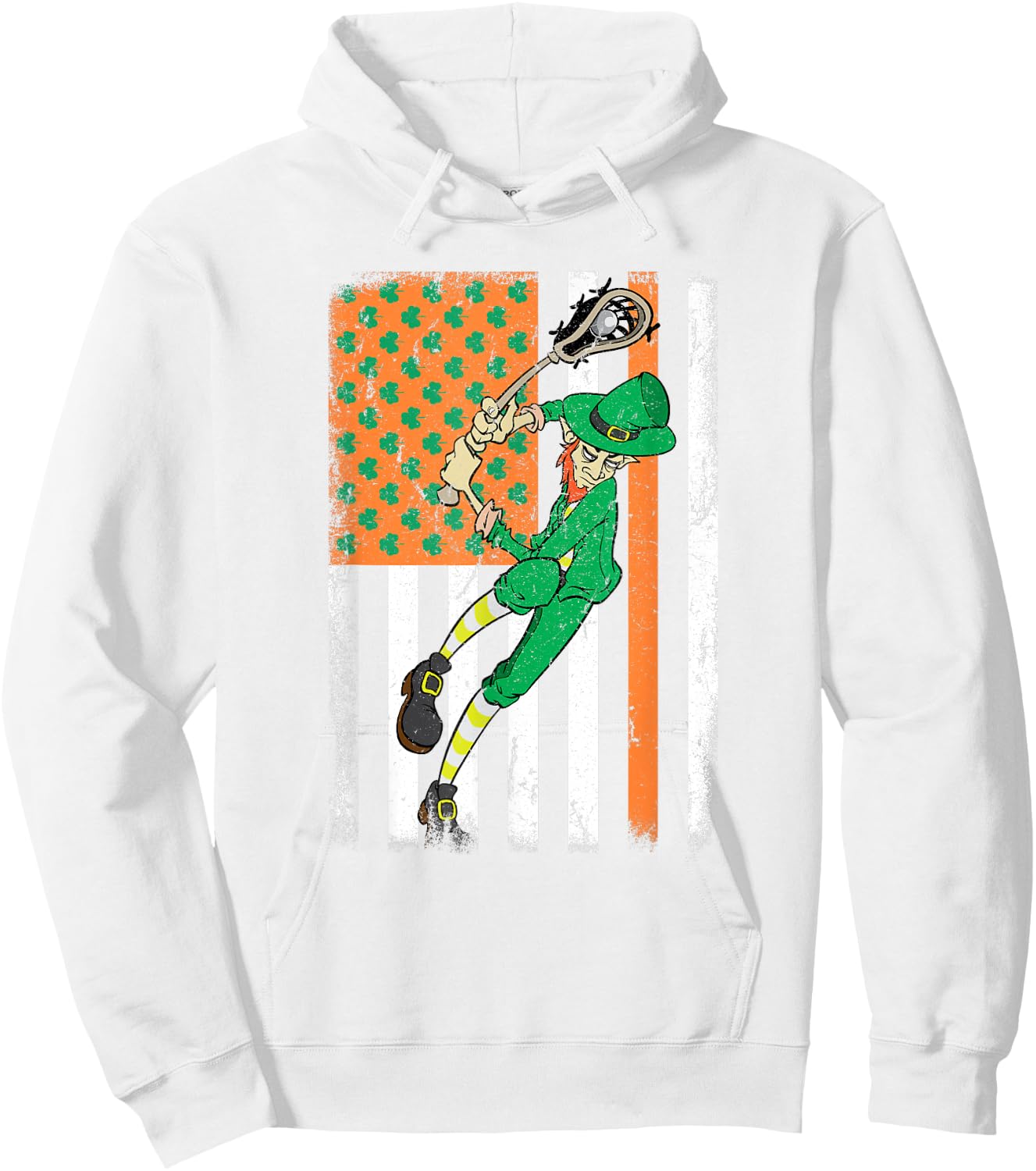 Lacrosse Player Leprechaun Irish USA Flag St Patrick's Day Kids Men Hoodie - Hoodie | White