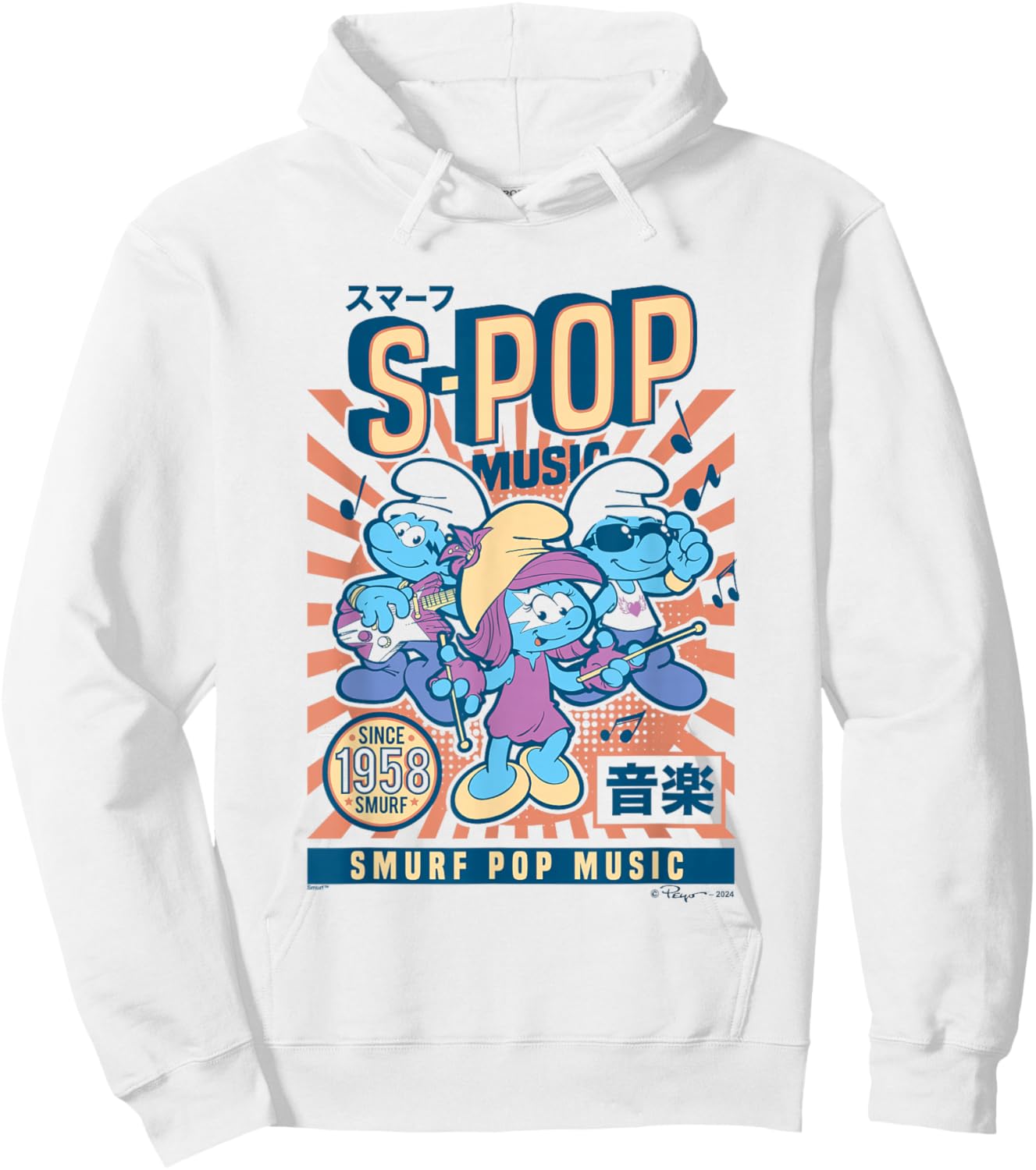 The Smurfs S-Pop Music Since 1958 Vintage Poster Hoodie - Hoodie | White