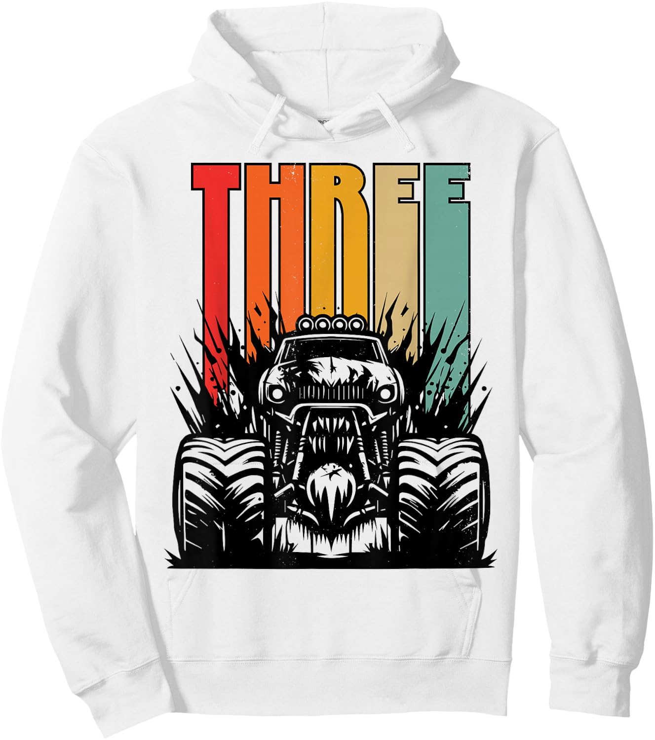 3 Year Old Monster Truck Lovers 3rd Birthday Party Retro Hoodie - Hoodie | White