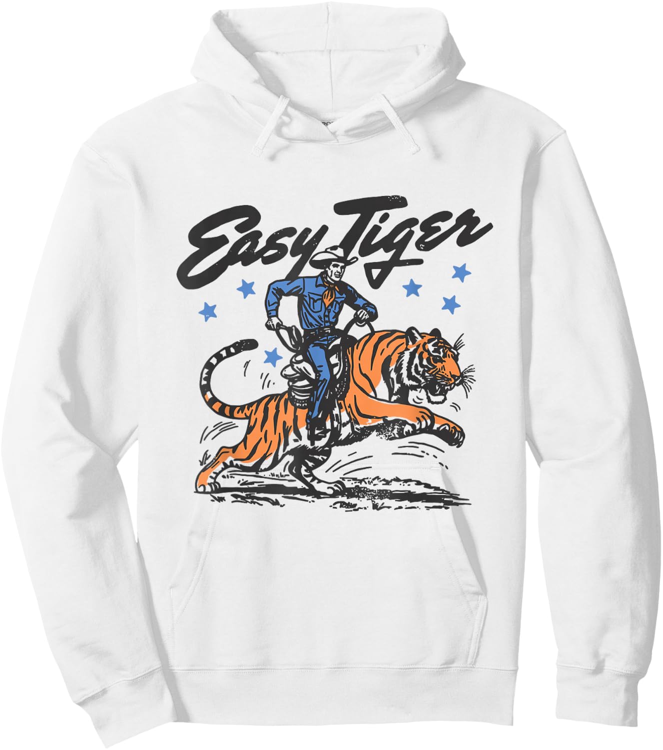 Trendy Vintage Easy Tiger Cowboy Western Boho Hippie Style Hoodie - Hoodie | White