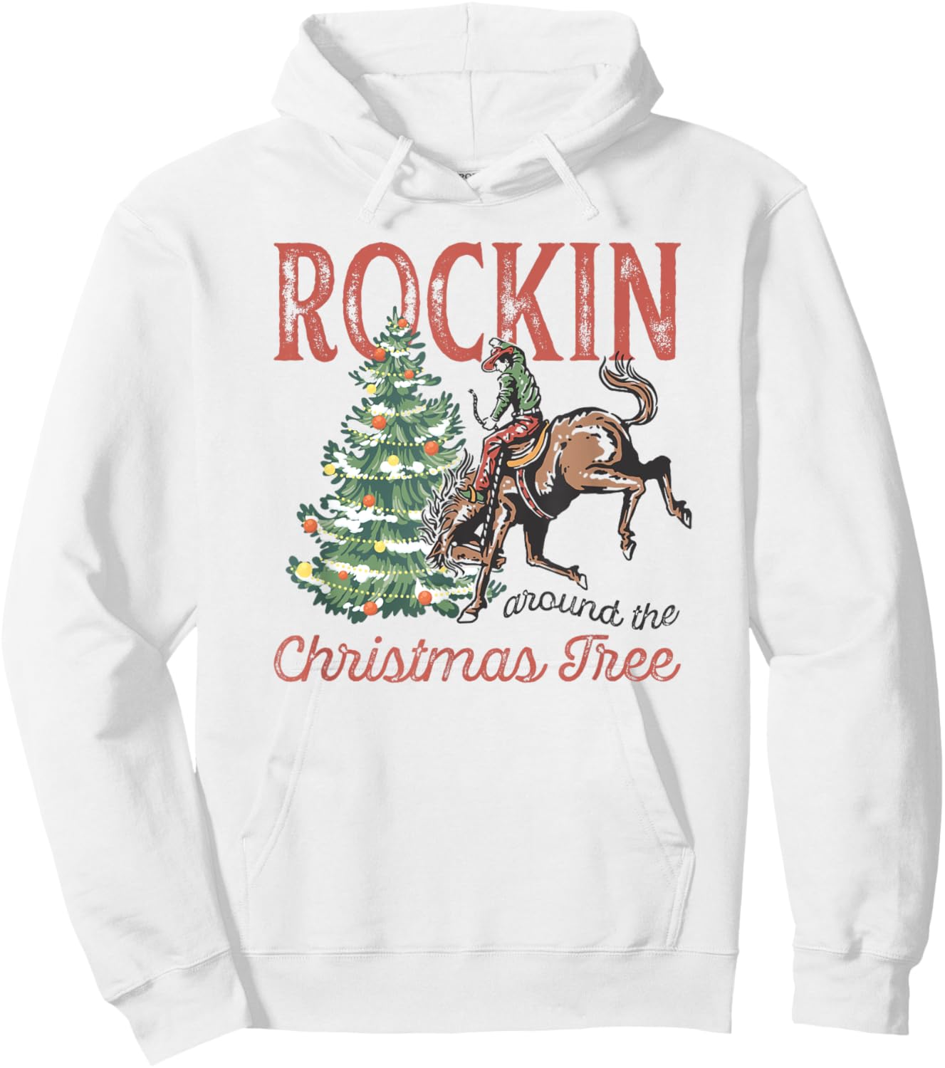 Rocking Around The Christmas Tree Vintage Country Cowboy Hoodie - Hoodie | White