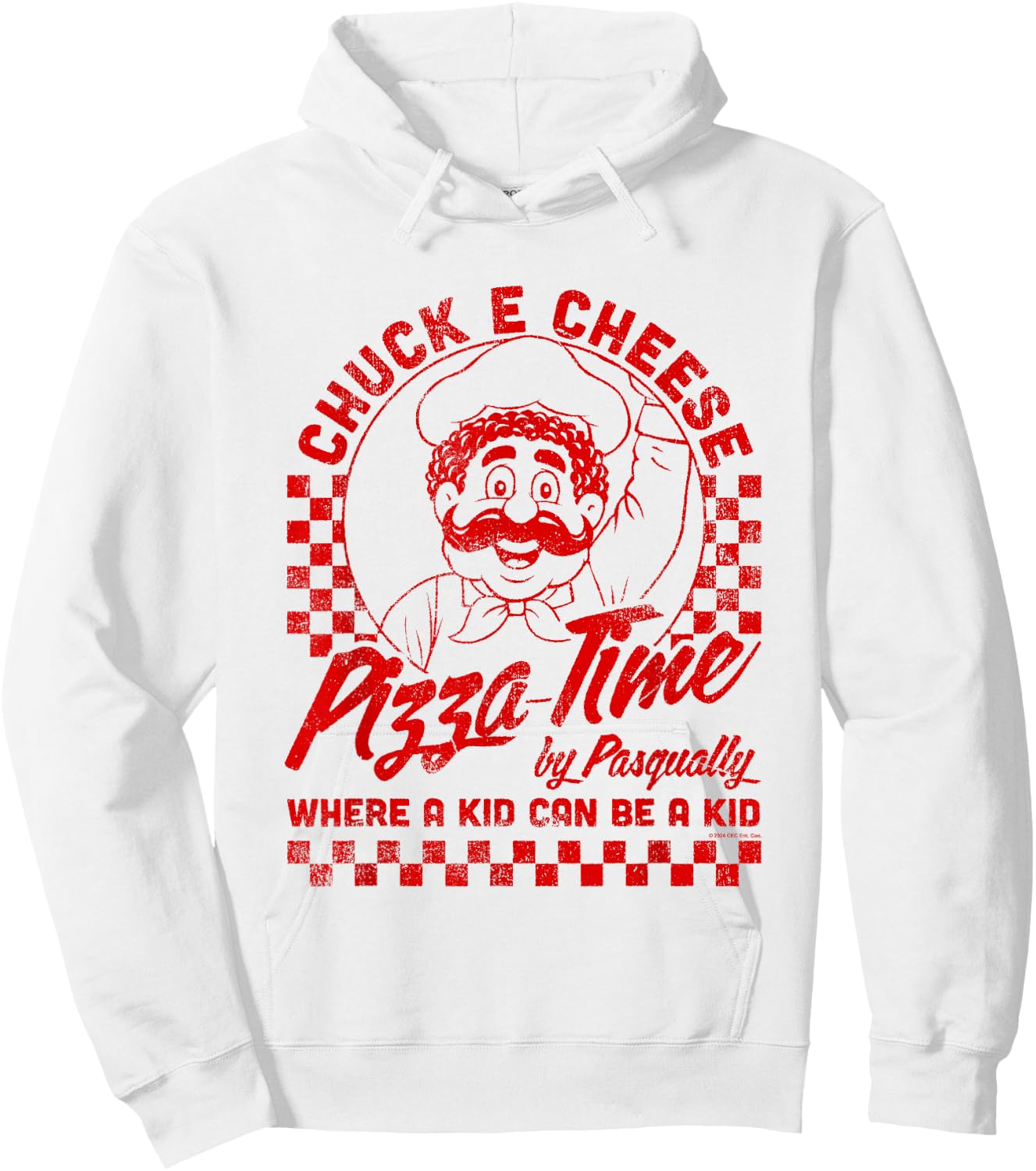 Chuck E. Cheese Pizza Time By Pasqually Vintage Chest Logo Hoodie - Hoodie | White