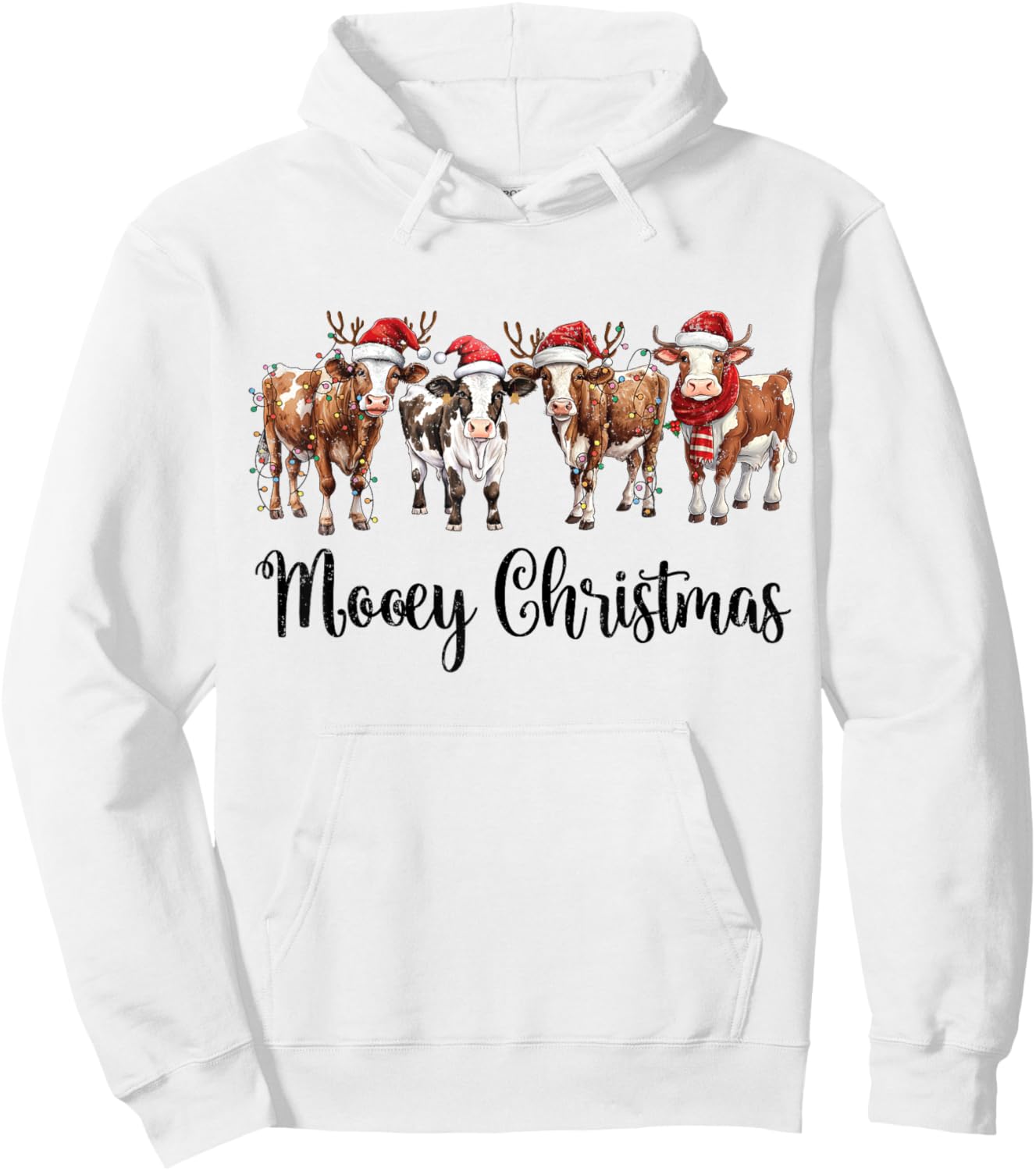 Mooey Christmas Cowgirl Xmas Funny Western Christmas Cow Hoodie - Hoodie | White