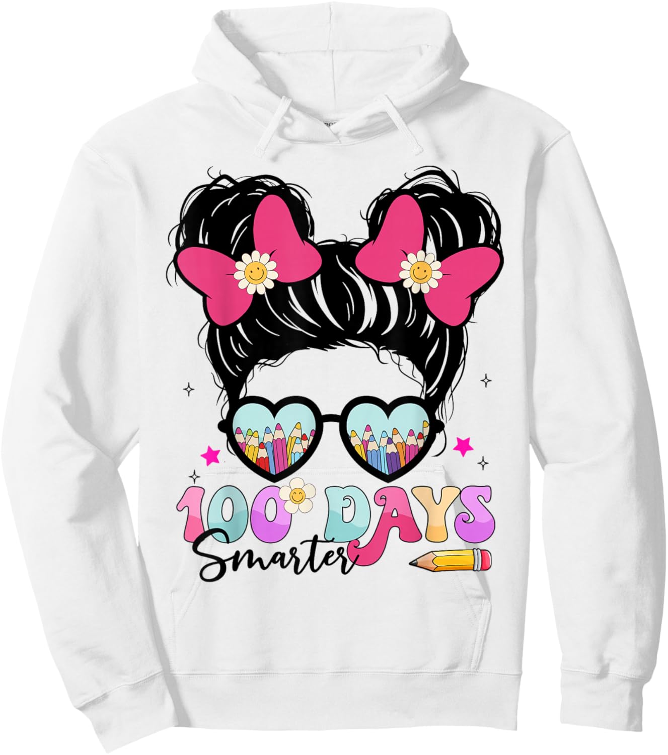 Messy Bun Hair 100th Day of School 100 Days Smarter Kids Hoodie - Hoodie | White