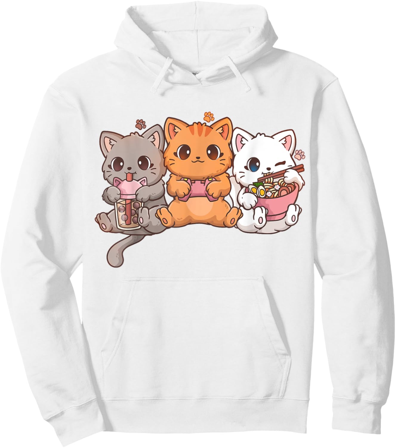 Kawaii Gaming Gamer Cat Boba Tea Cat Bubble Tea Ramen Cats Hoodie - Hoodie | White