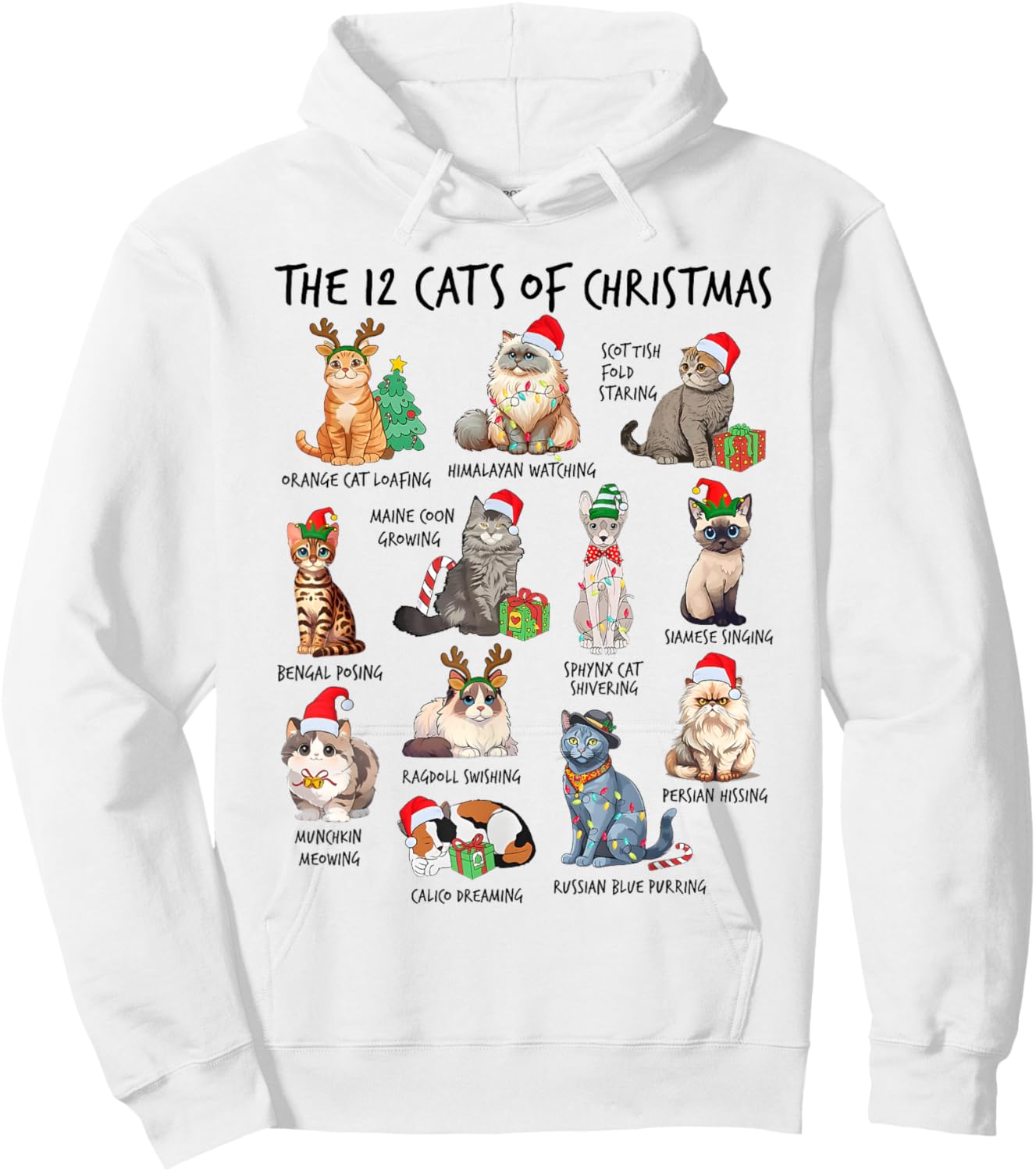 12 Cats of Christmas Funny Christmas Cat Lover Xmas Holiday Men Women Kids Hoodie - Hoodie | White