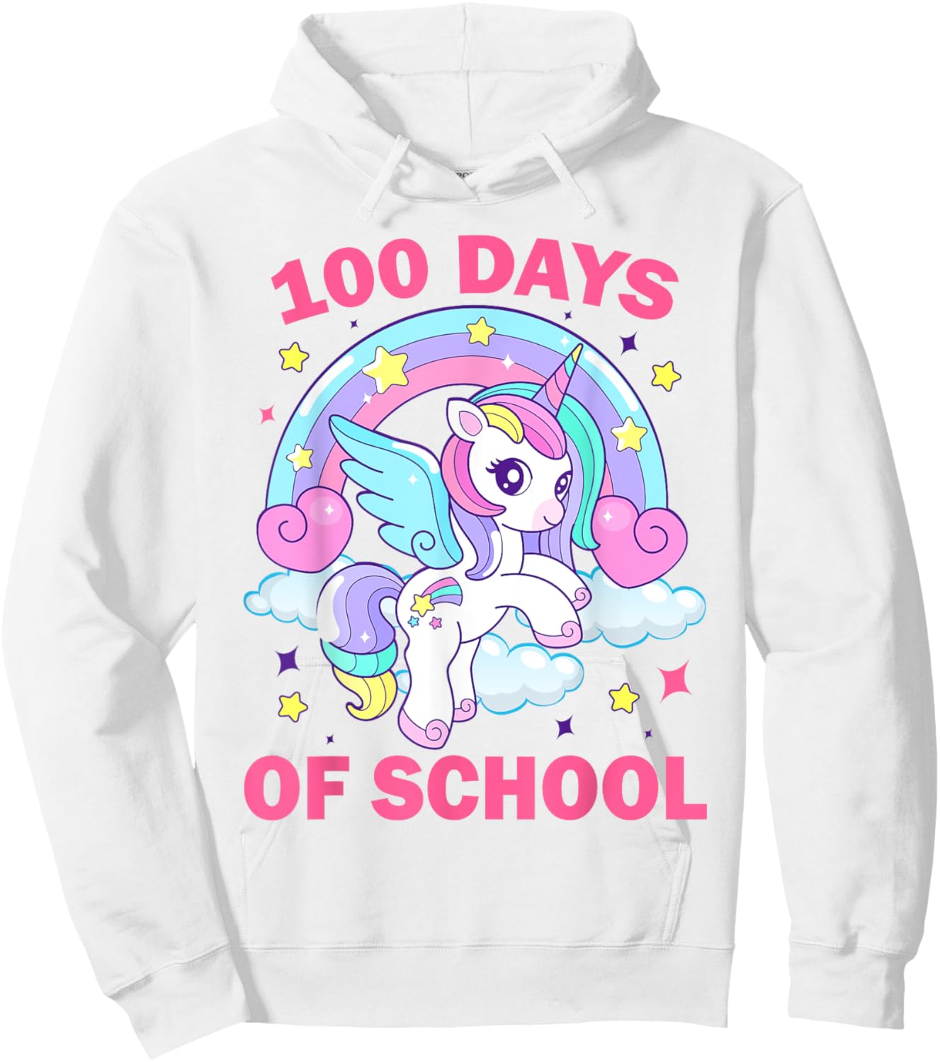 100 Days of School Rainbow Unicorn Girls 100th Day of School Hoodie - Hoodie | White