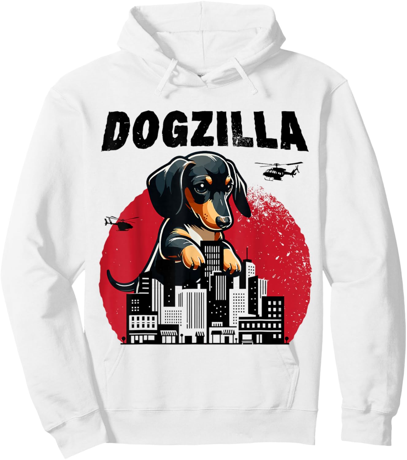 Dogzilla Funny Giant Dachshund Cute Wiener Dog in City Men Women Girls Kids Hoodie - Hoodie | White