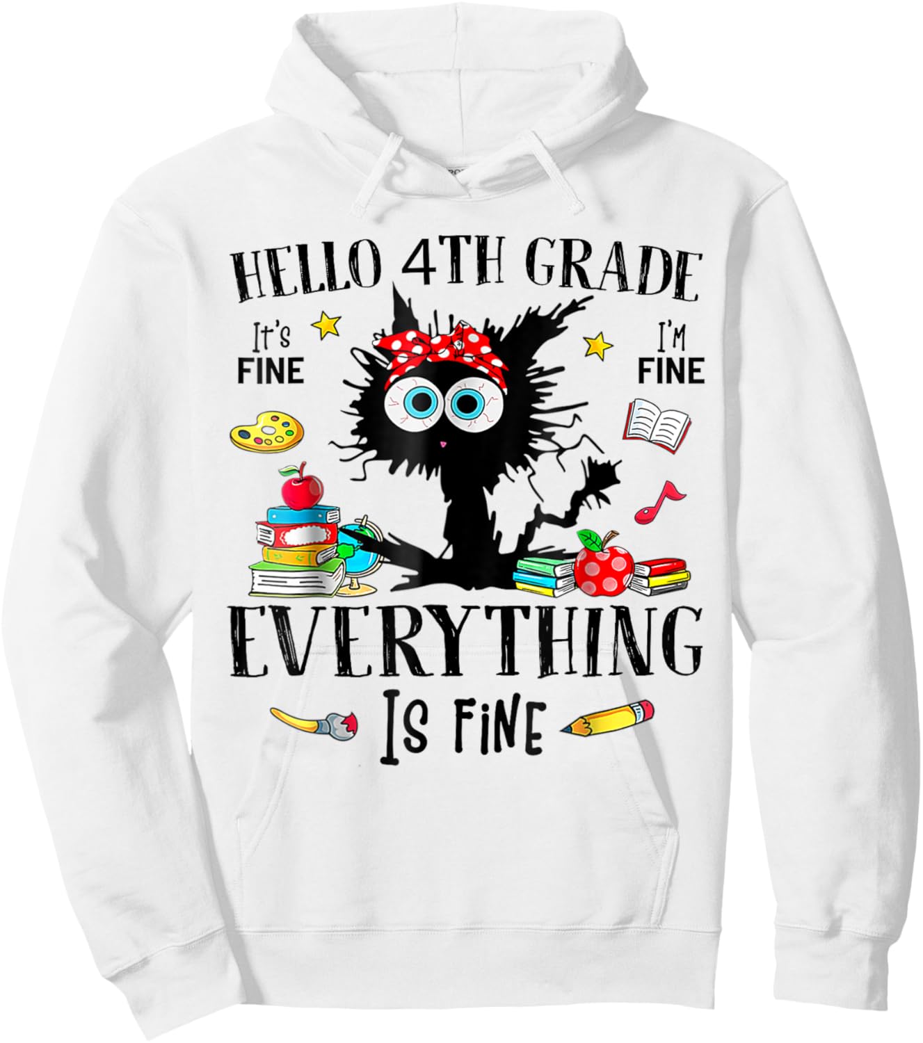 Hello 4th Grade Back To School Teacher & Kids Funny Cat Hoodie - Hoodie | White