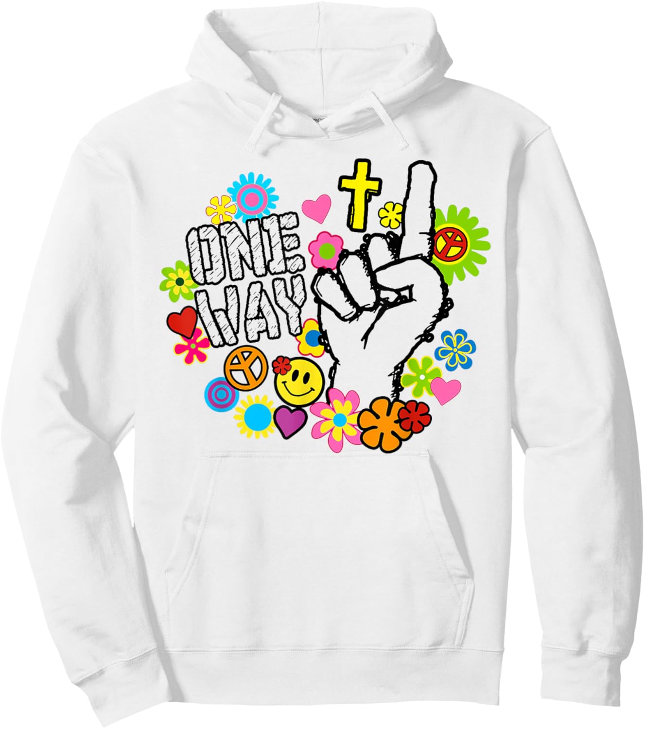 Funny One Way Jesus Floral Finger Up Christian Revolution Hoodie - Hoodie | White
