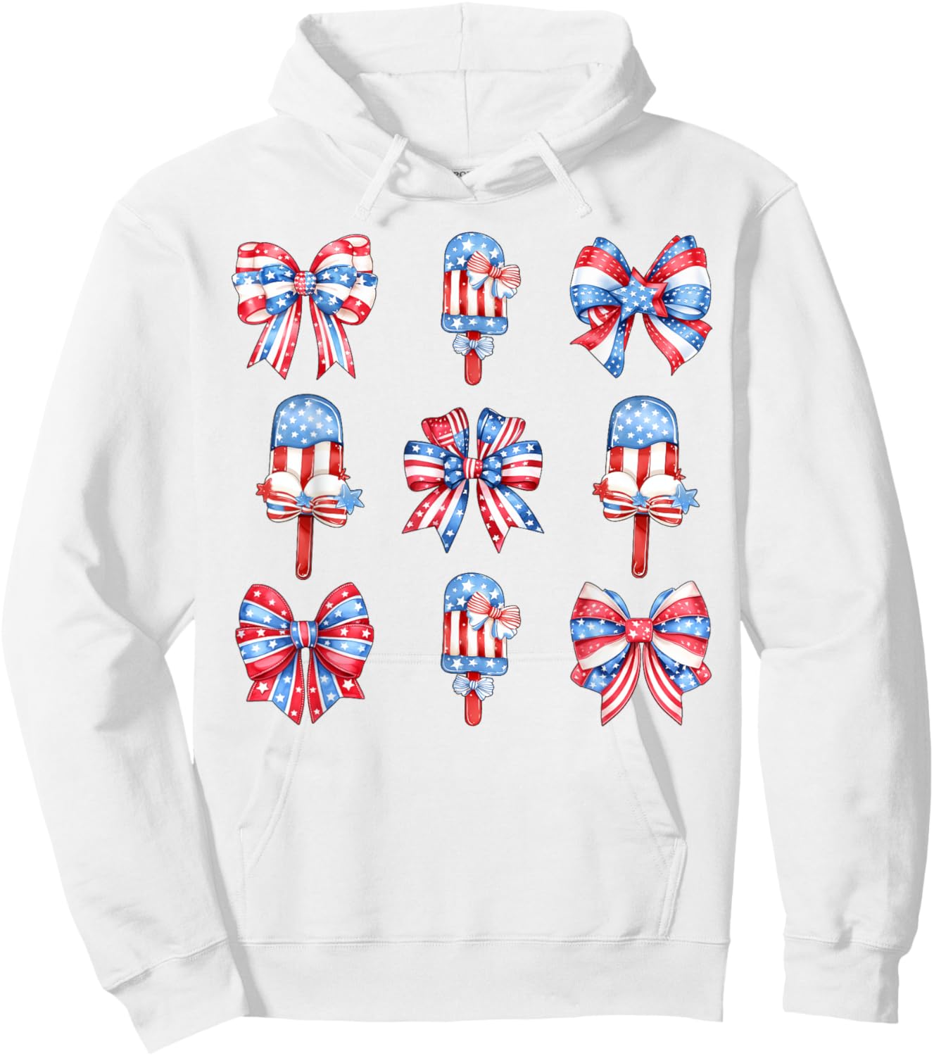 4th of July Cute Popsicle Bows Patriotic Women Kids Hoodie - Hoodie | White