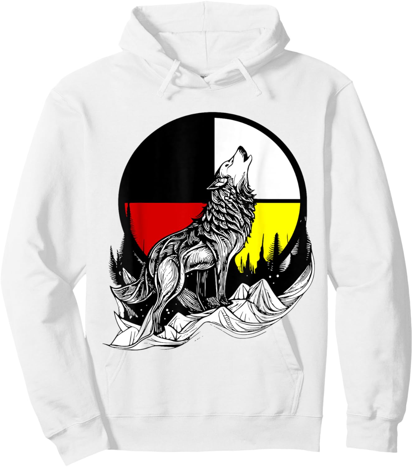 Wolf Native American Medicine Wheel Hoodie - Hoodie | White