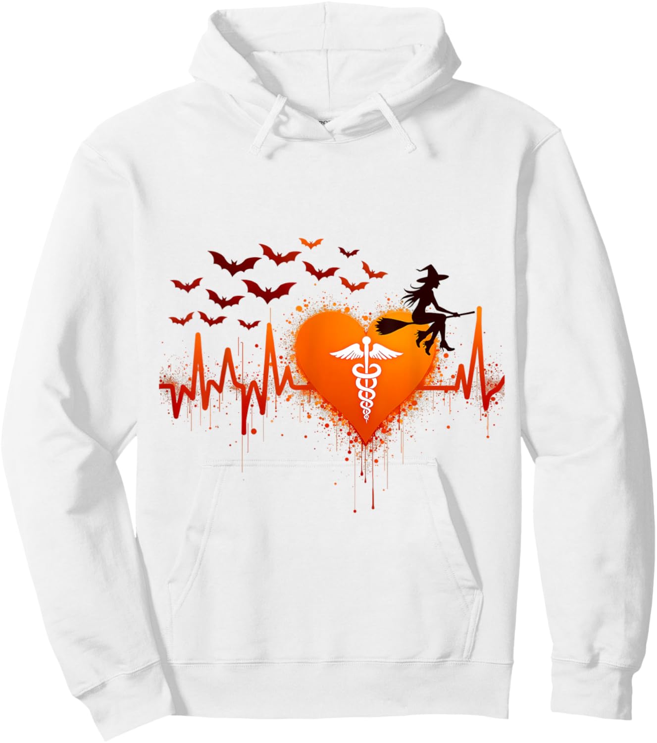 Halloween Medical Witch Heartbeat Hoodie - Hoodie | White