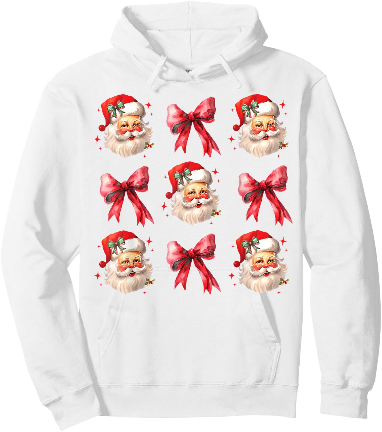 Retro Coquette Santa Red Bows Christmas Girl Hoodie - Hoodie | White