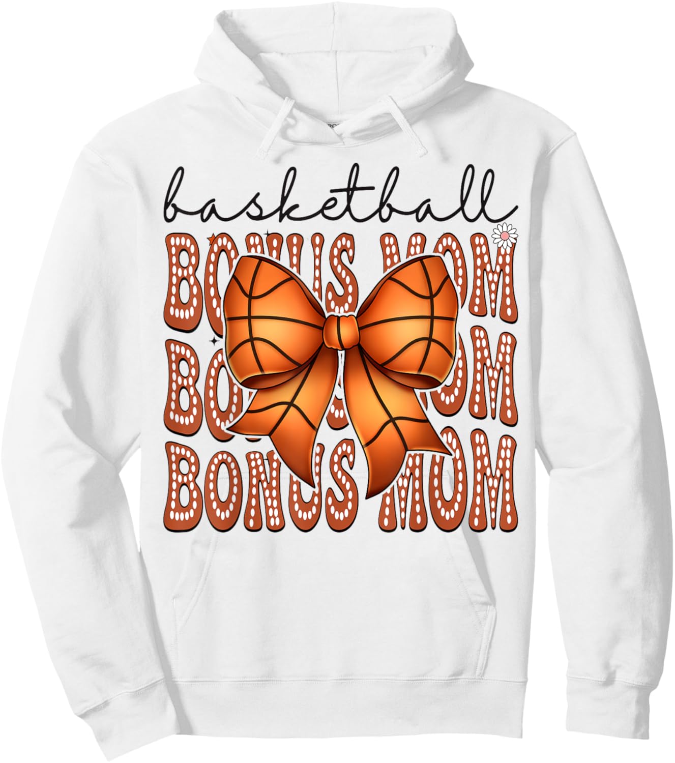 Basketball Bonus Mom Coquette Bow Game Day Groovy Hoodie - Hoodie | White