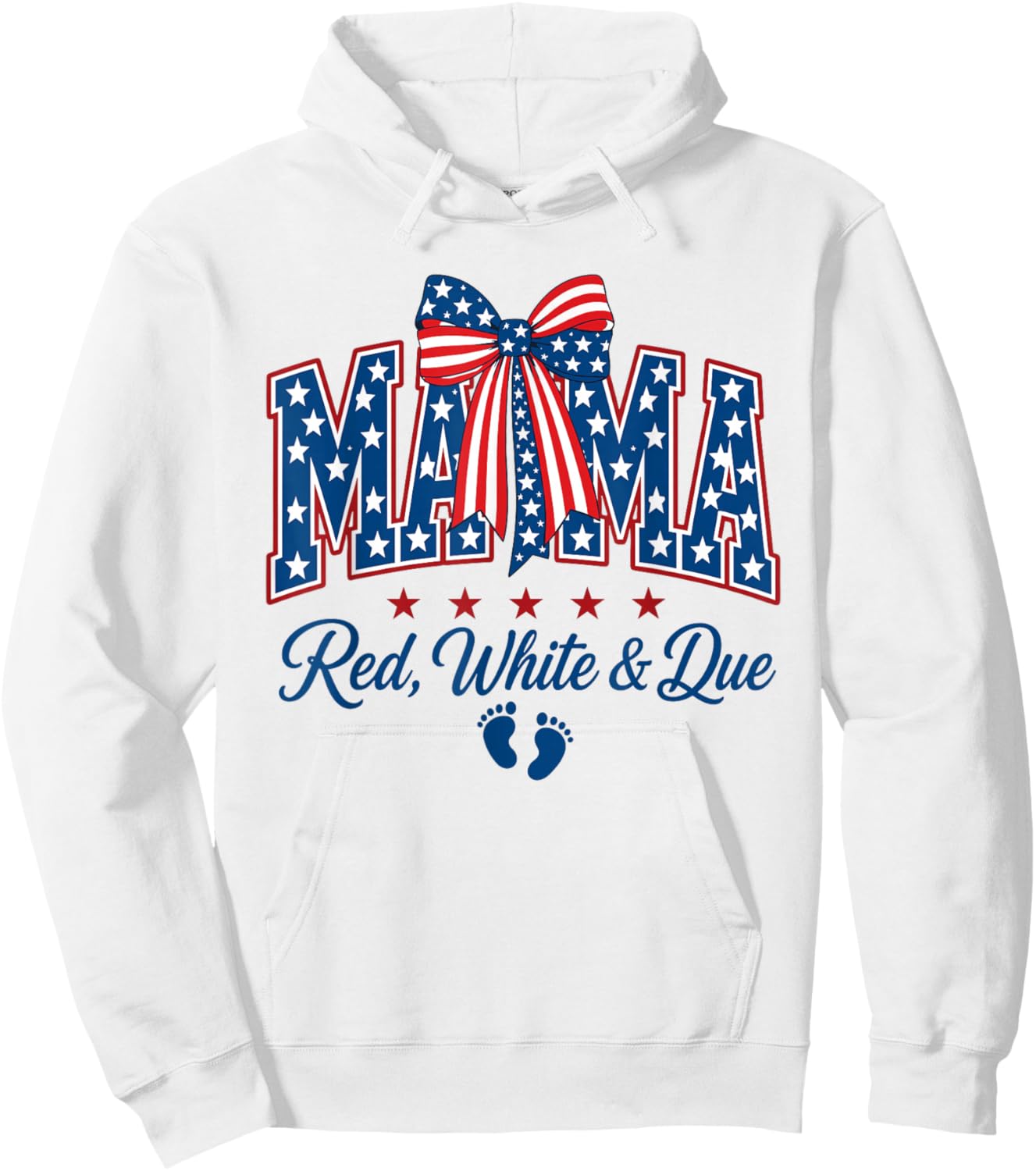 Mama Red White and Due 4th of July Pregnancy Announcement Hoodie - Hoodie | White