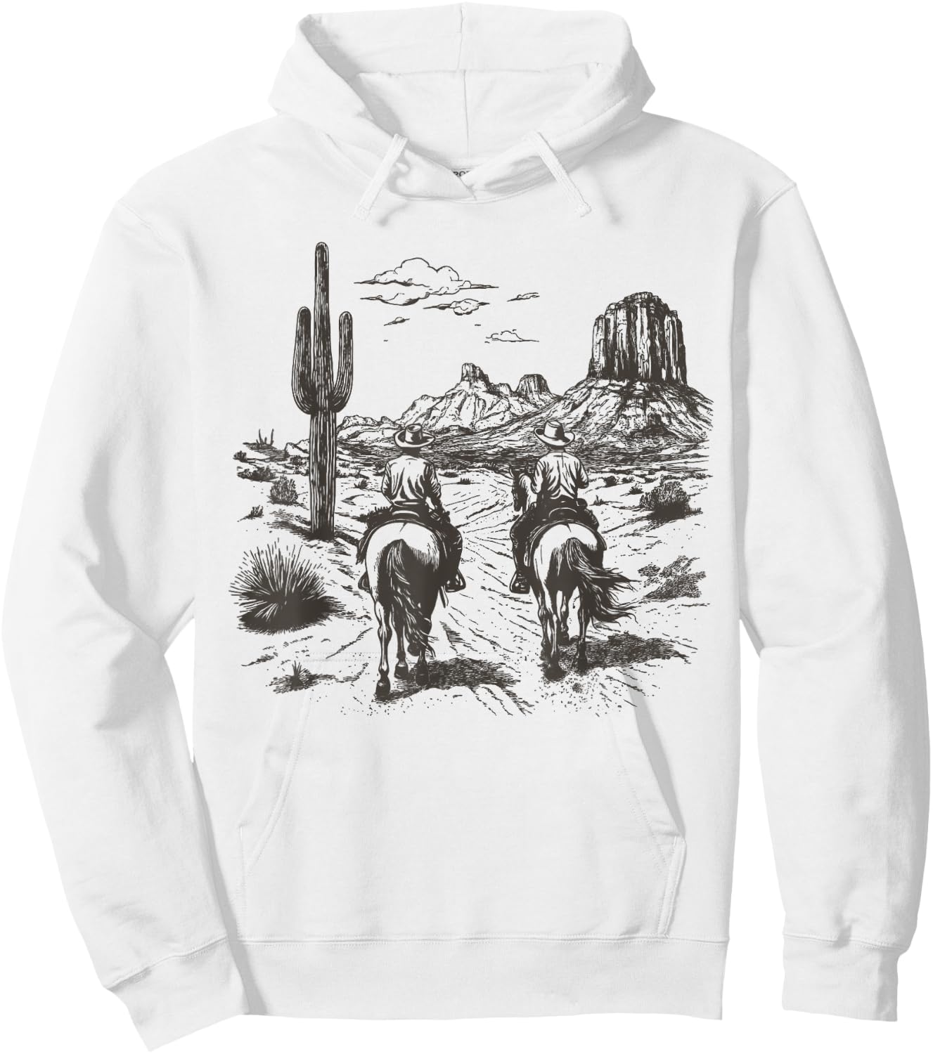 Vintage Cowboy Riding Horse Western Desert Mountain Country Hoodie - Hoodie | White