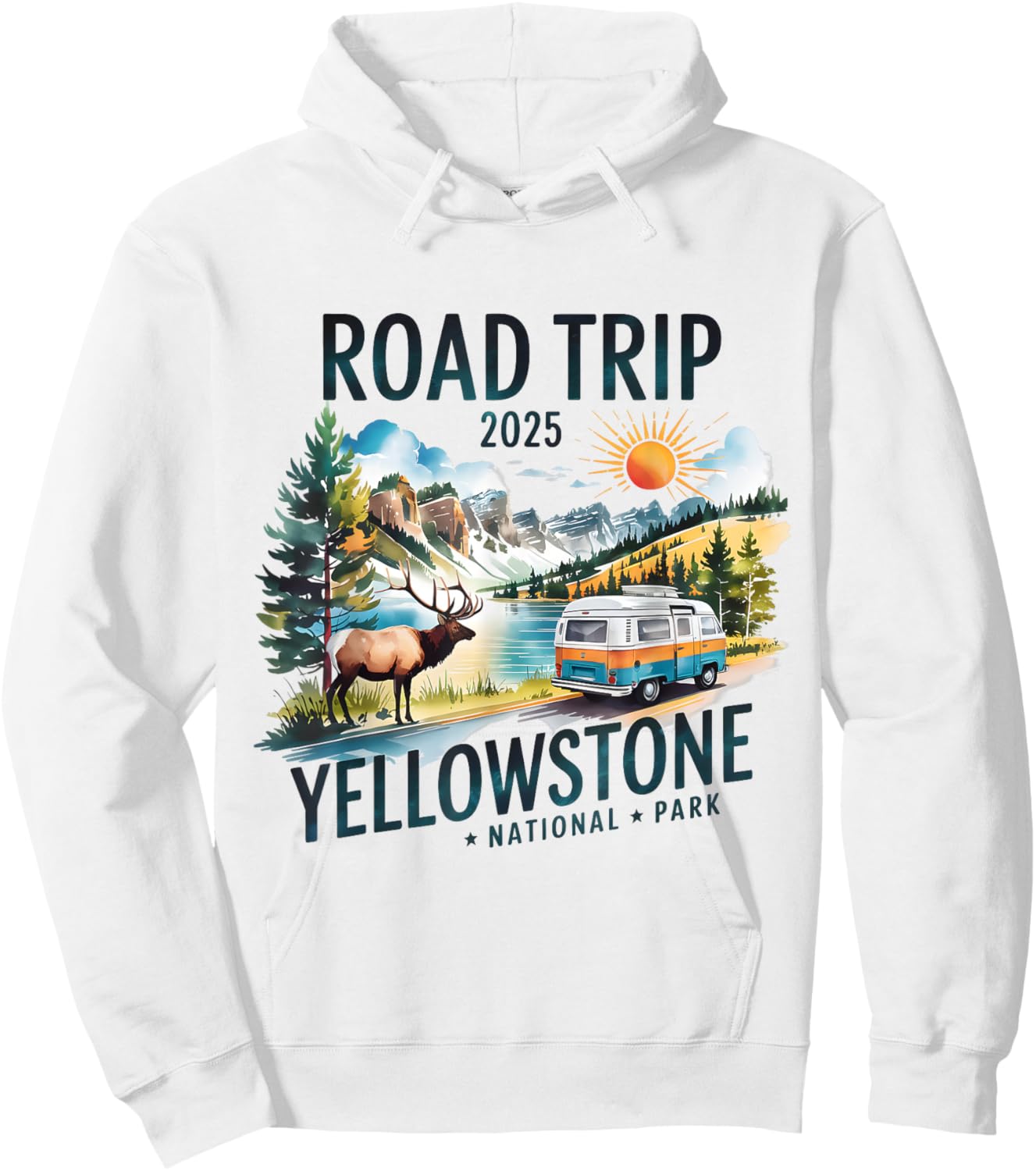 Yellowstone Road Trip 2025 Nature Adventure Souvenir Design Hoodie - Hoodie | White
