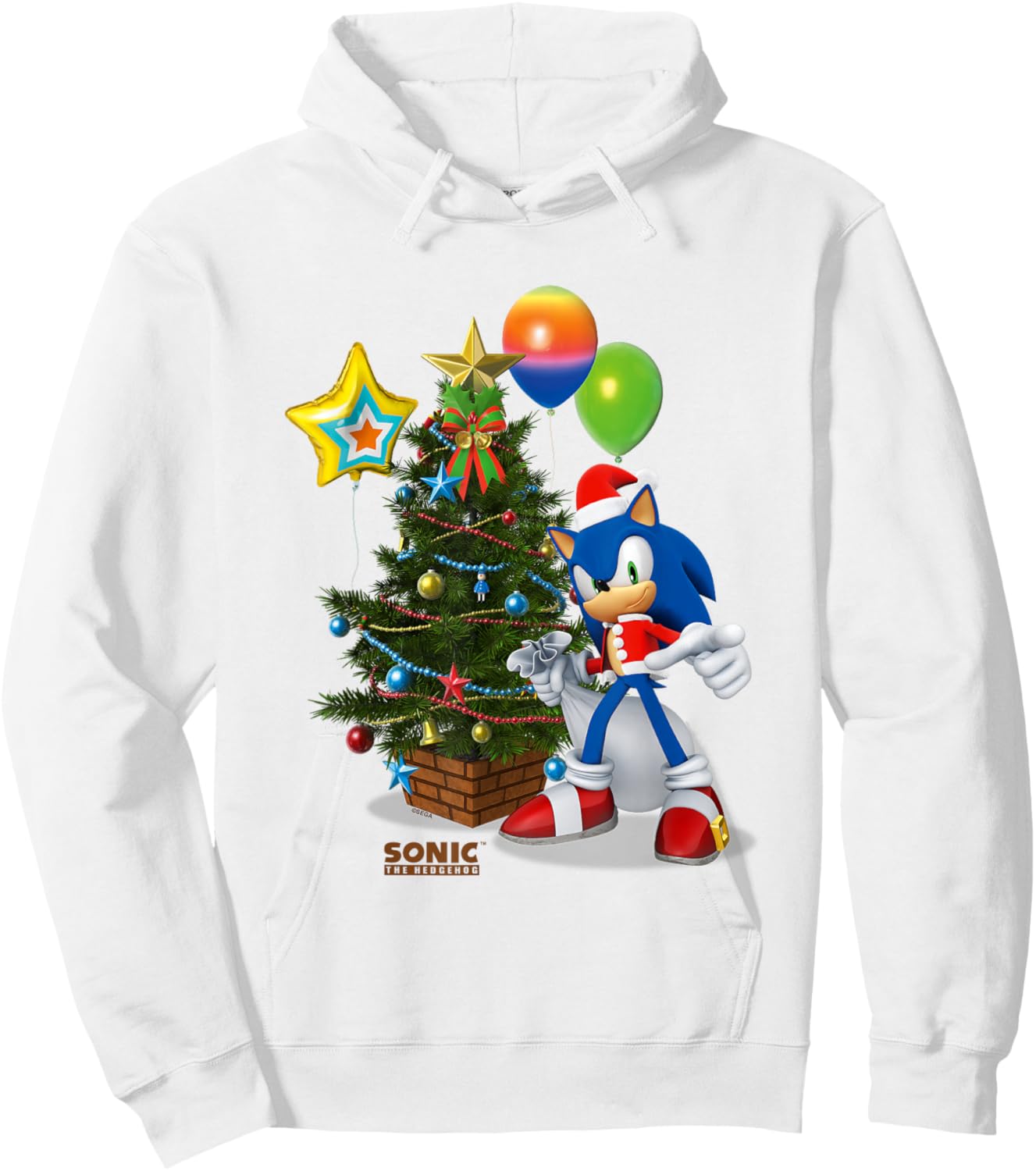 Sonic The Hedgehog Christmas Beautiful Decorated Tree Logo Hoodie - Hoodie | White
