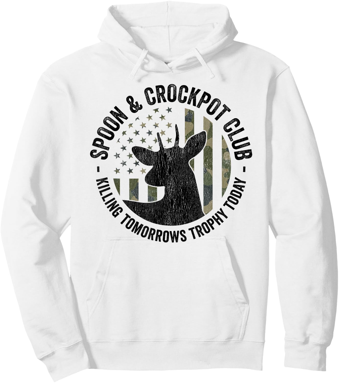 Spoon And Crockpot Club Funny Deer Hunter Hunting Joke CAMO Hoodie - Hoodie | White