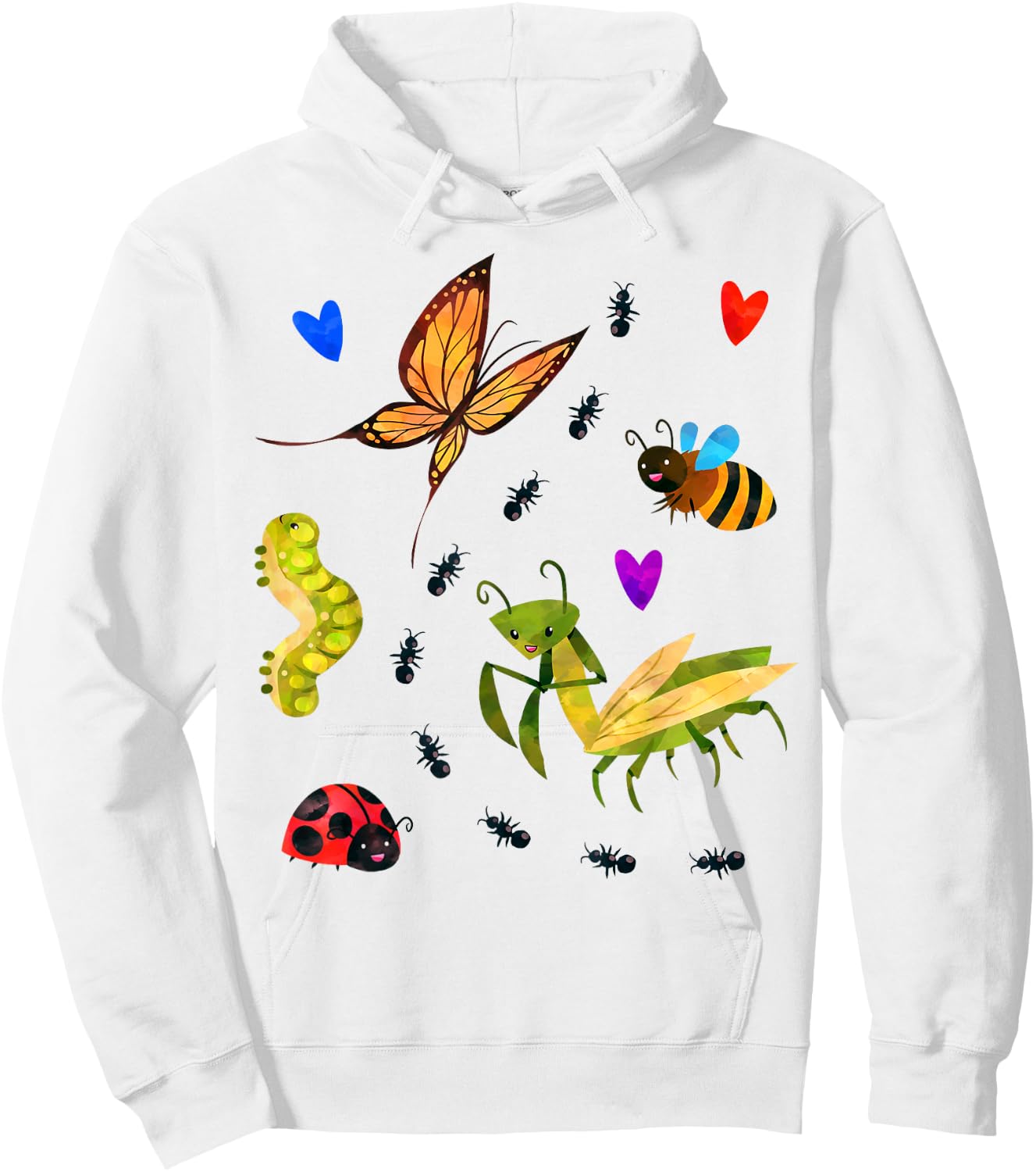 Kawaii Bugs Insect Ladybug Bee Mantis Butterfly for Kid Girl Hoodie - Hoodie | White