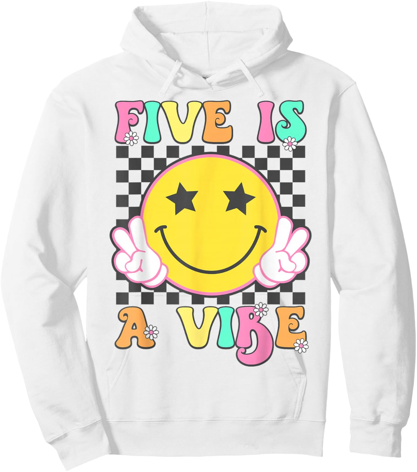 Five Is A Vibe Groovy 5 Year Old 5th Birthday Hoodie - Hoodie | White