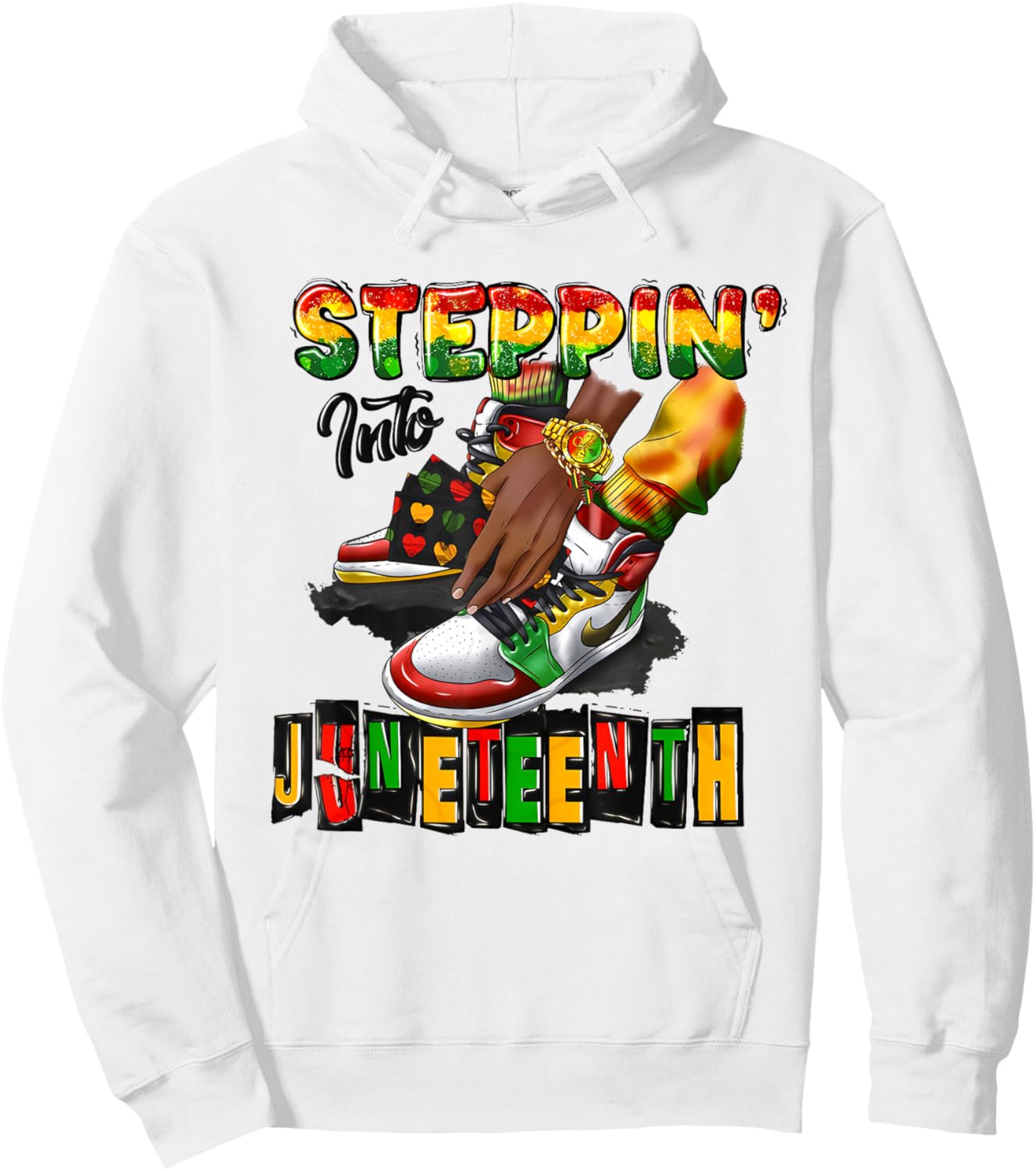 Stepping Into Juneteenth Afro Woman Black Girls Sneakers Men Hoodie - Hoodie | White