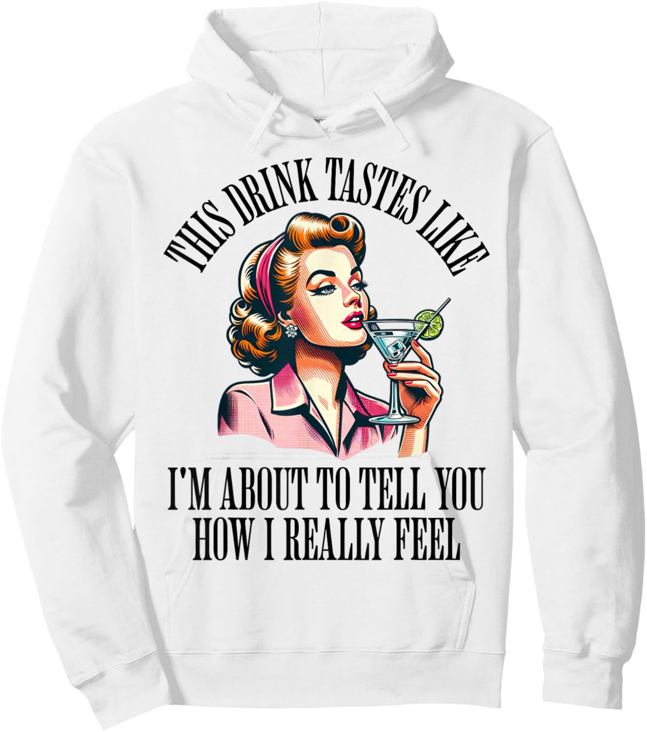 Woman Drinking Cocktail Funny Retro Housewife Vintage Vodka Hoodie - Hoodie | White