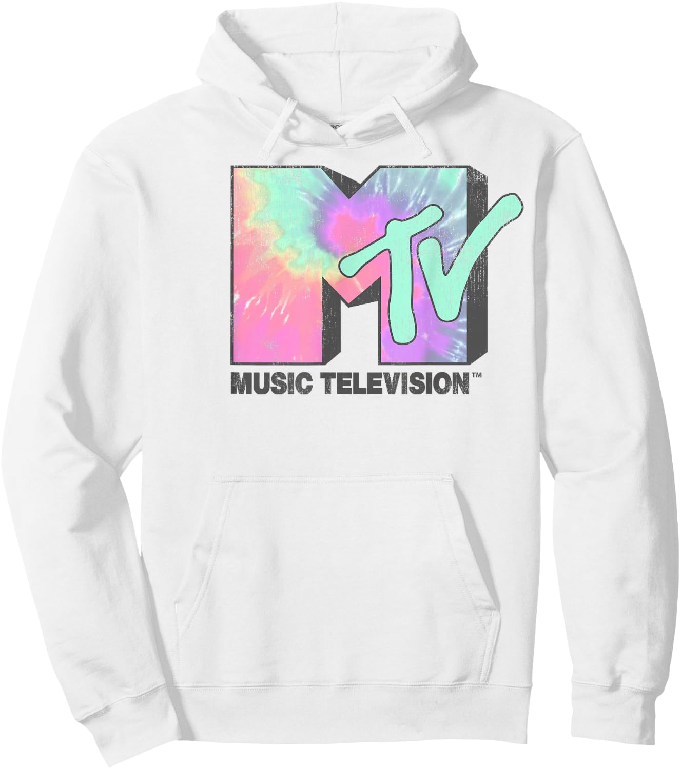 MTV Logo Neon Tie Dye Classic Graphic Hoodie - Hoodie | White