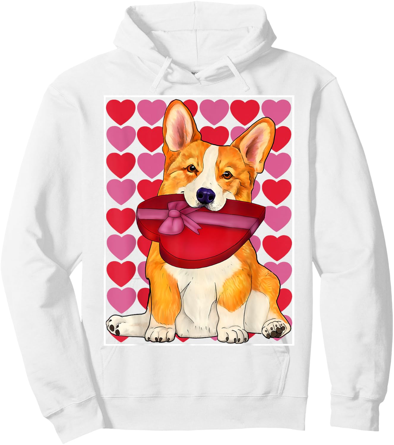 Valentine's day - Corgi with a red heart box Hoodie - Hoodie | White