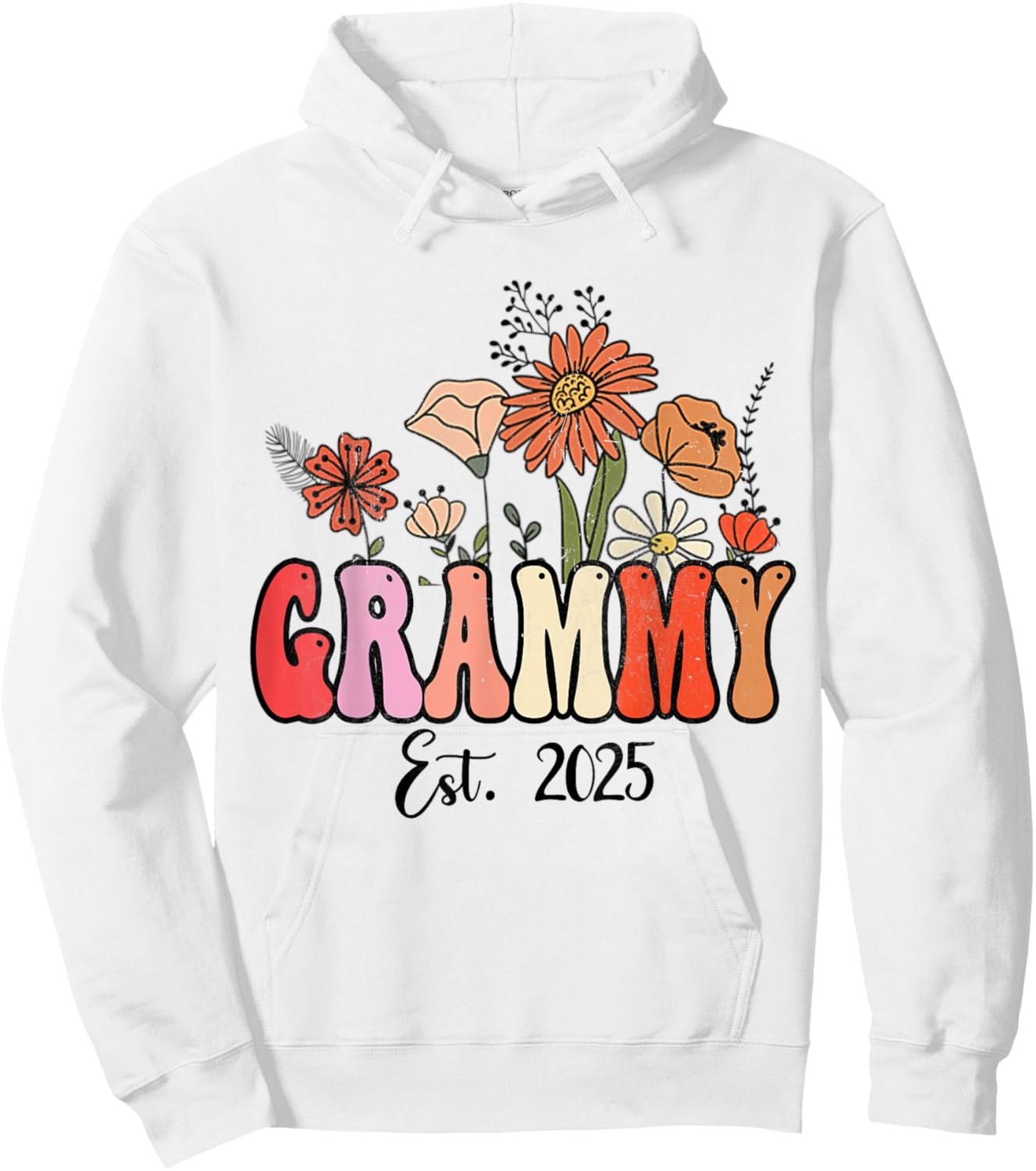 Flowers Groovy Retro Grammy Est 2025 Grammy To Be Gifts Hoodie - Hoodie | White