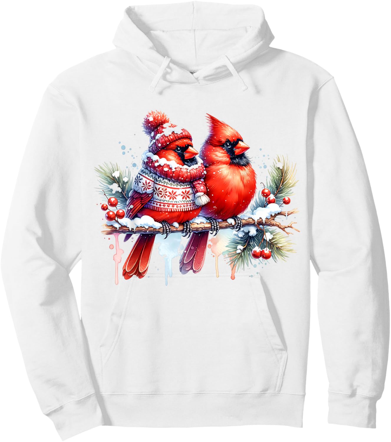 Red Christmas Cardinal Pair Snow Cute Bird Winter lovers Hoodie - Hoodie | White