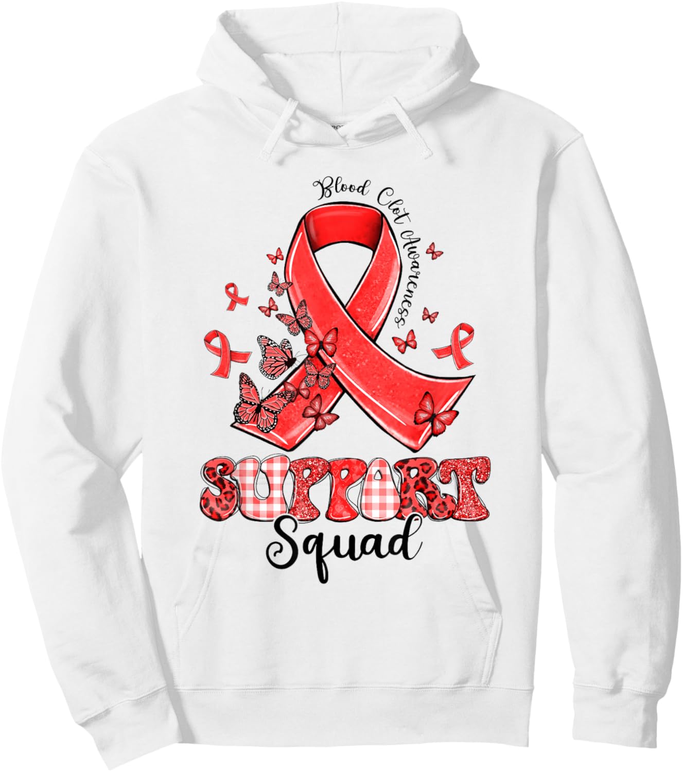 Support Squad Red Ribbon Butterfly Blood Clot Awareness Hoodie - Hoodie | White