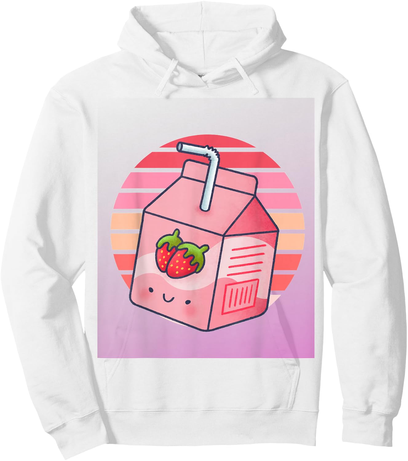 Japanese Pink Strawberry Milk Kawaii 90s Retro Hoodie - Hoodie | White