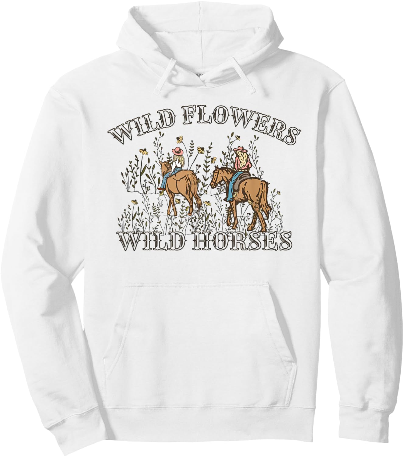 Sunset Cowgirl Riding Horse Wild Flowers - Wild Horses Hoodie - Hoodie | White