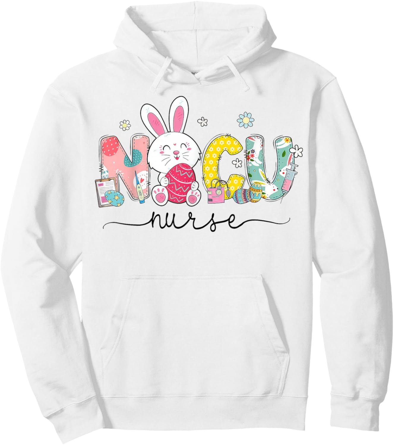 NICU Nurse Bunny Egg NICU Nursing Easter Day Hoodie - Hoodie | White